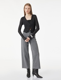 Düğmeli Yüksek Bel Rahat Kesim Denim Pantolon - Culotte Jeans