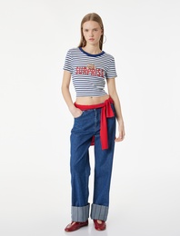 Slim Fit Kısa Kollu Bisiklet Yaka Ayıcık Baskılı Tişört