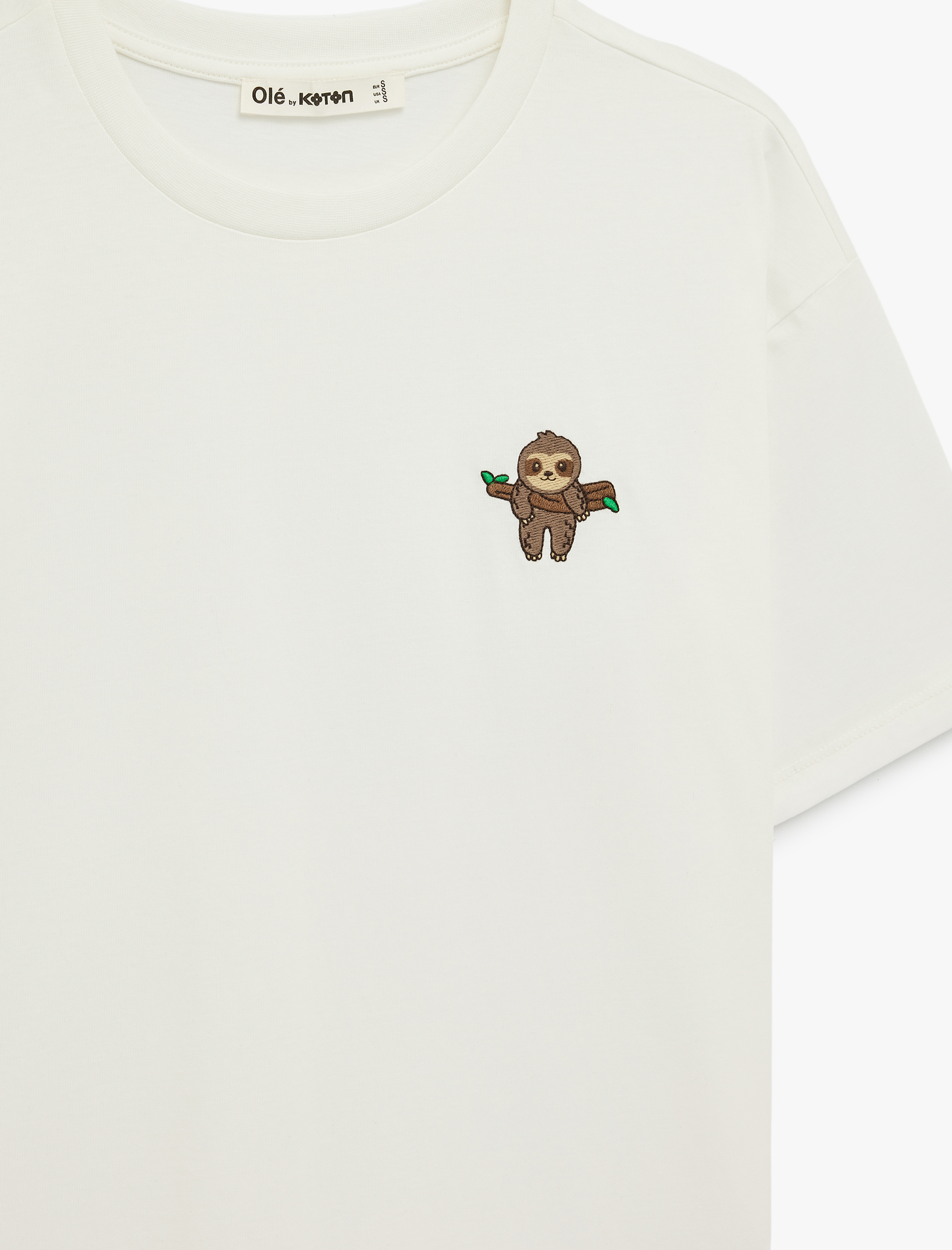   Bisiklet Yaka Kısa Kollu Koala Nakışlı Pamuklu Oversize Tişört