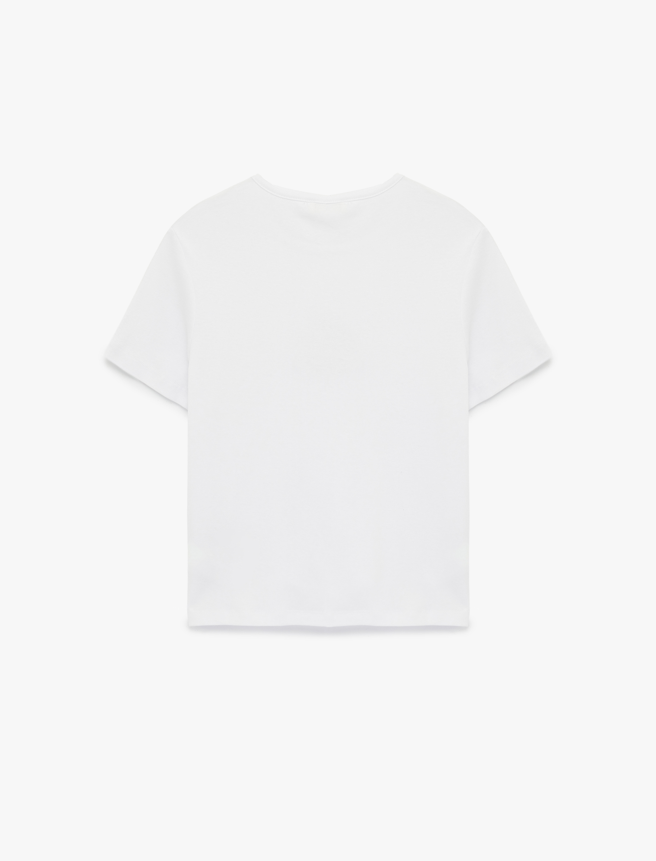   Slim Fit Kısa Kollu Yıldız Baskılı Bisiklet Yaka Pamuklu Taşlı Tişört