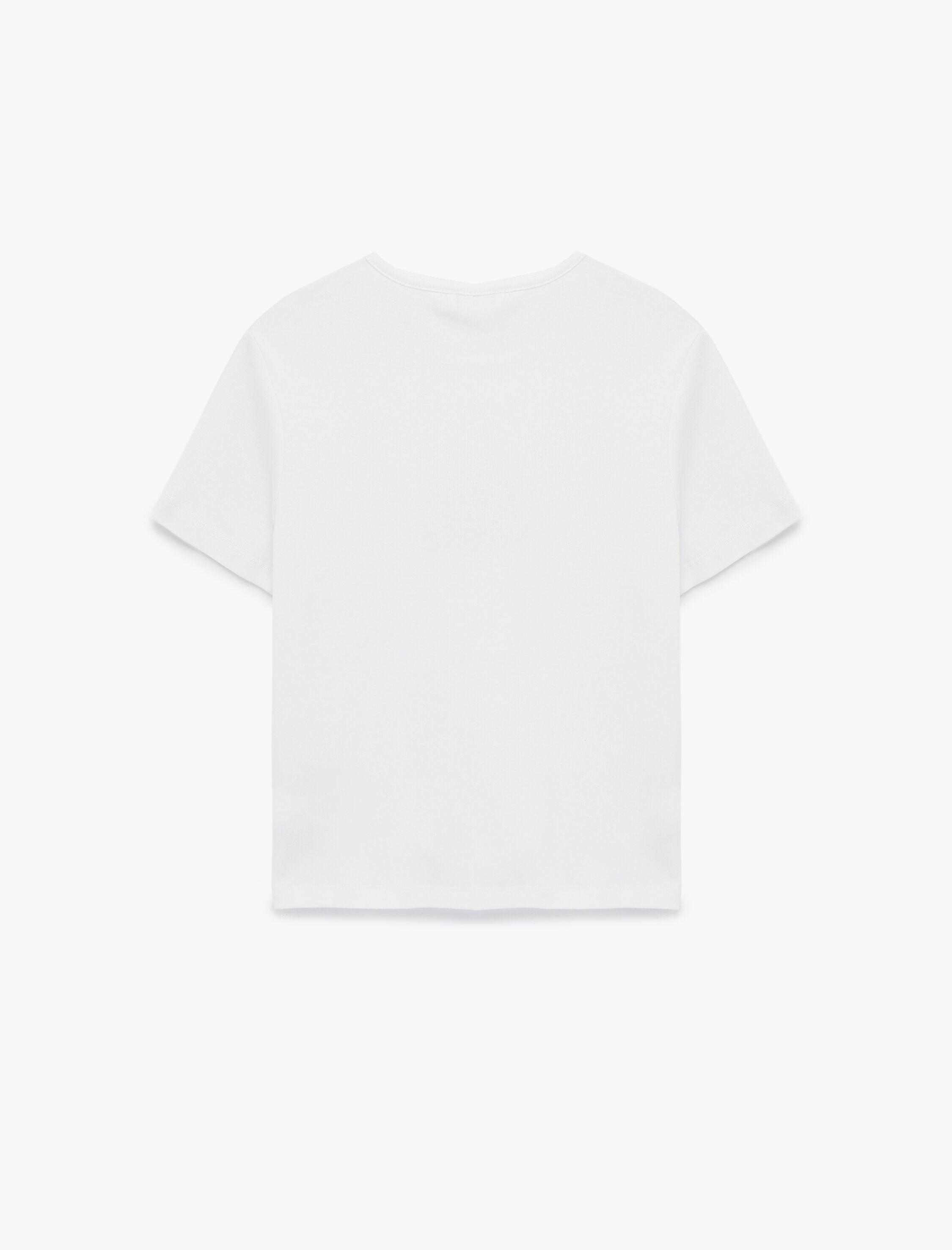   Slim Fit Çiçek İşlemeli Kısa Kollu Bisiklet Yaka Taşlı Tişört