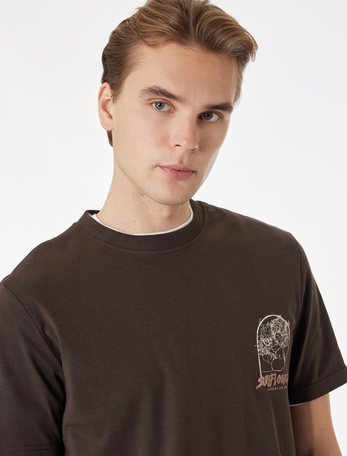  Regular Fit Kısa Kollu Bisiklet Yaka Pamuklu Lisanslı Van Gogh Baskılı Tişört