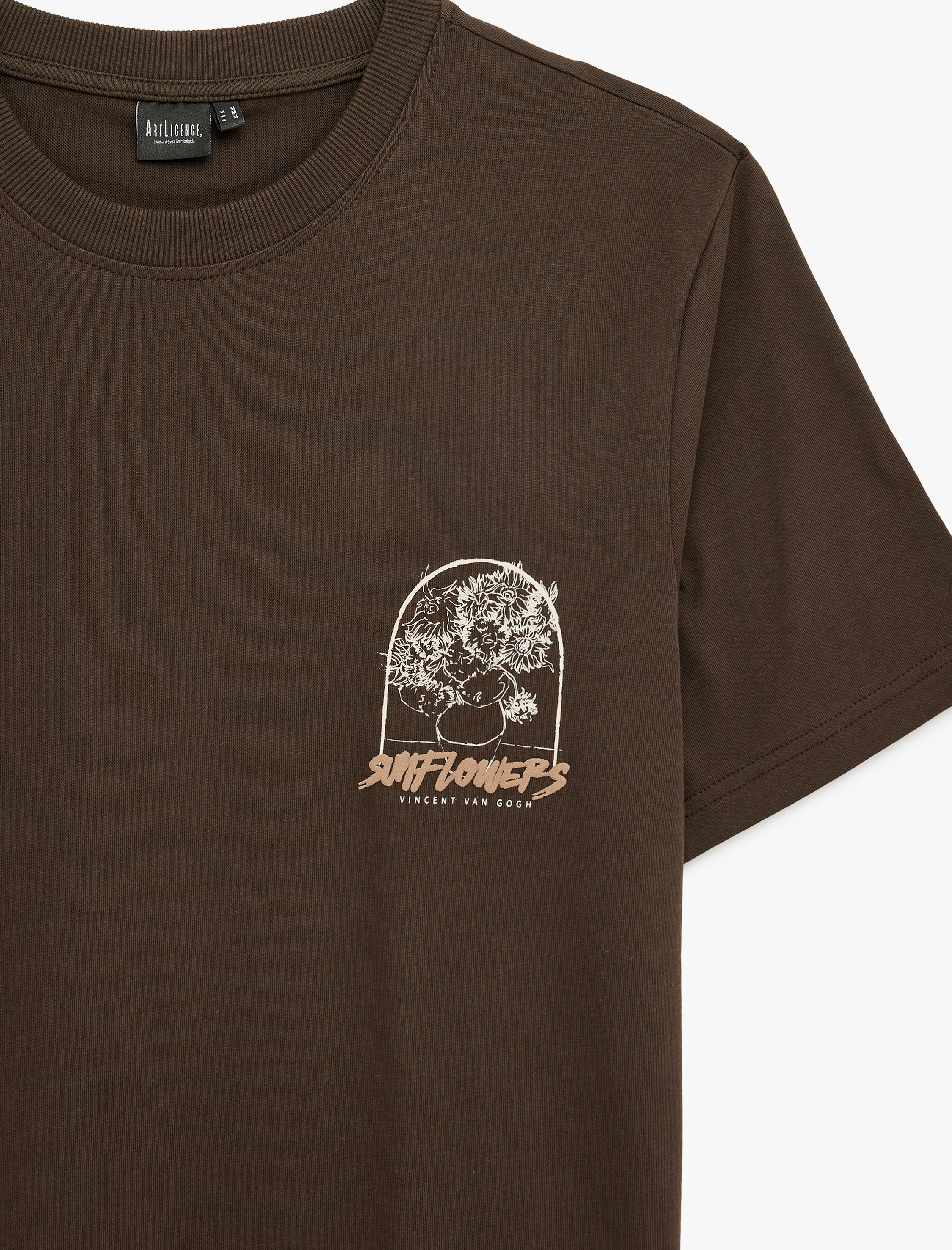   Regular Fit Kısa Kollu Bisiklet Yaka Pamuklu Lisanslı Van Gogh Baskılı Tişört