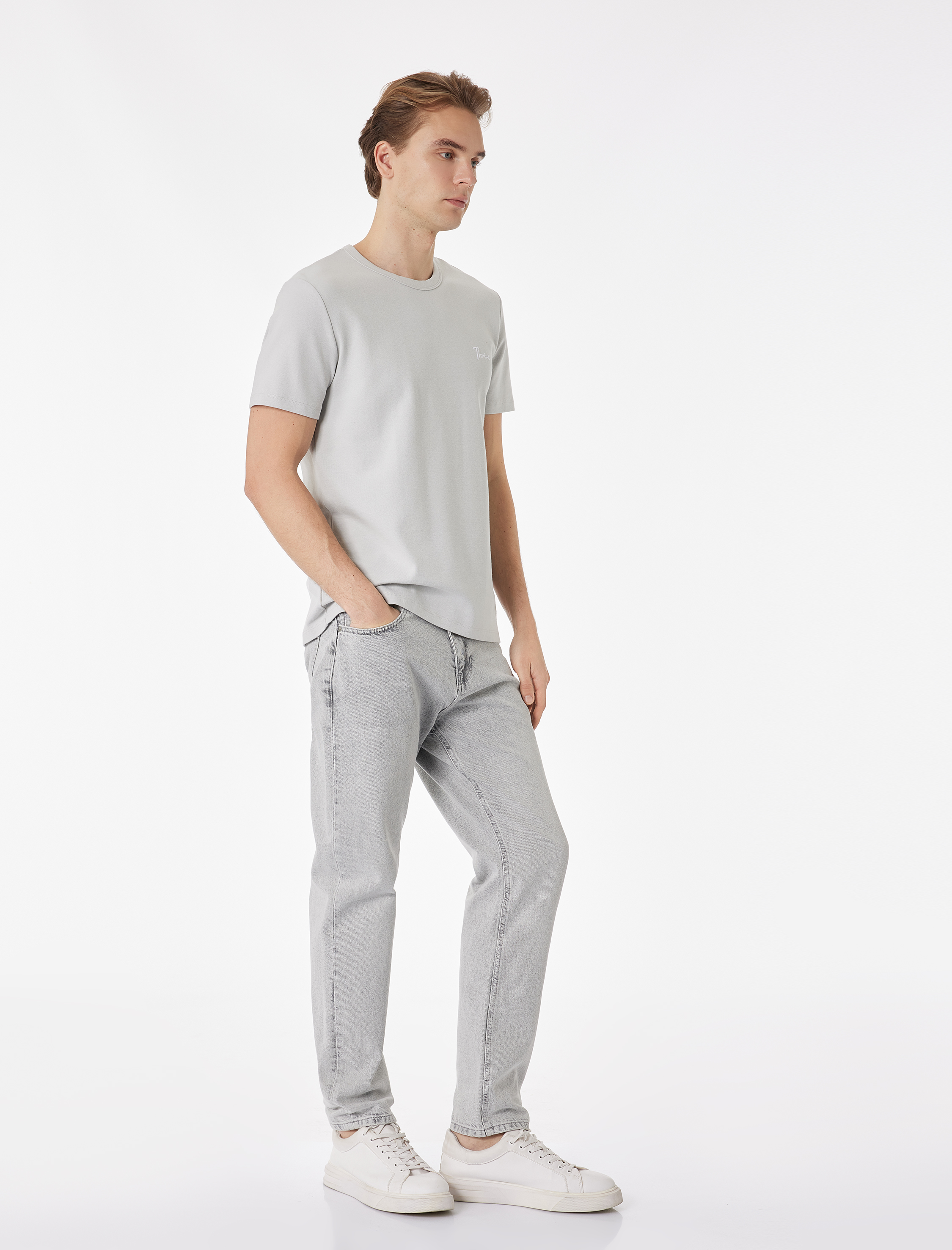   Pamuklu Kısa Kollu Bisiklet Yaka Baskılı Slim Fit Tişört