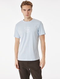 Regular Fit Kısa Kollu Pamuklu Bisiklet Yaka Baskılı Tişört