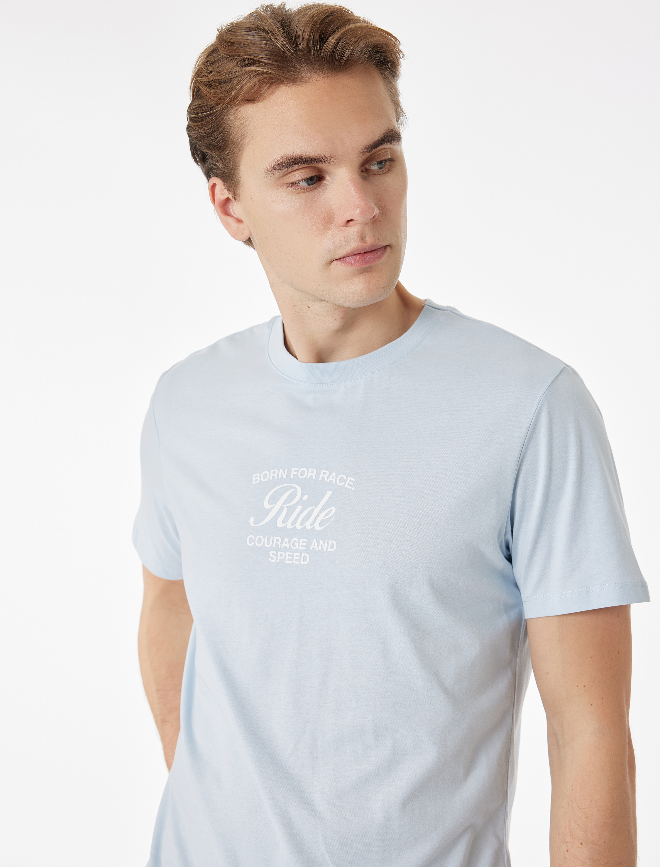   Regular Fit Kısa Kollu Pamuklu Bisiklet Yaka Baskılı Tişört