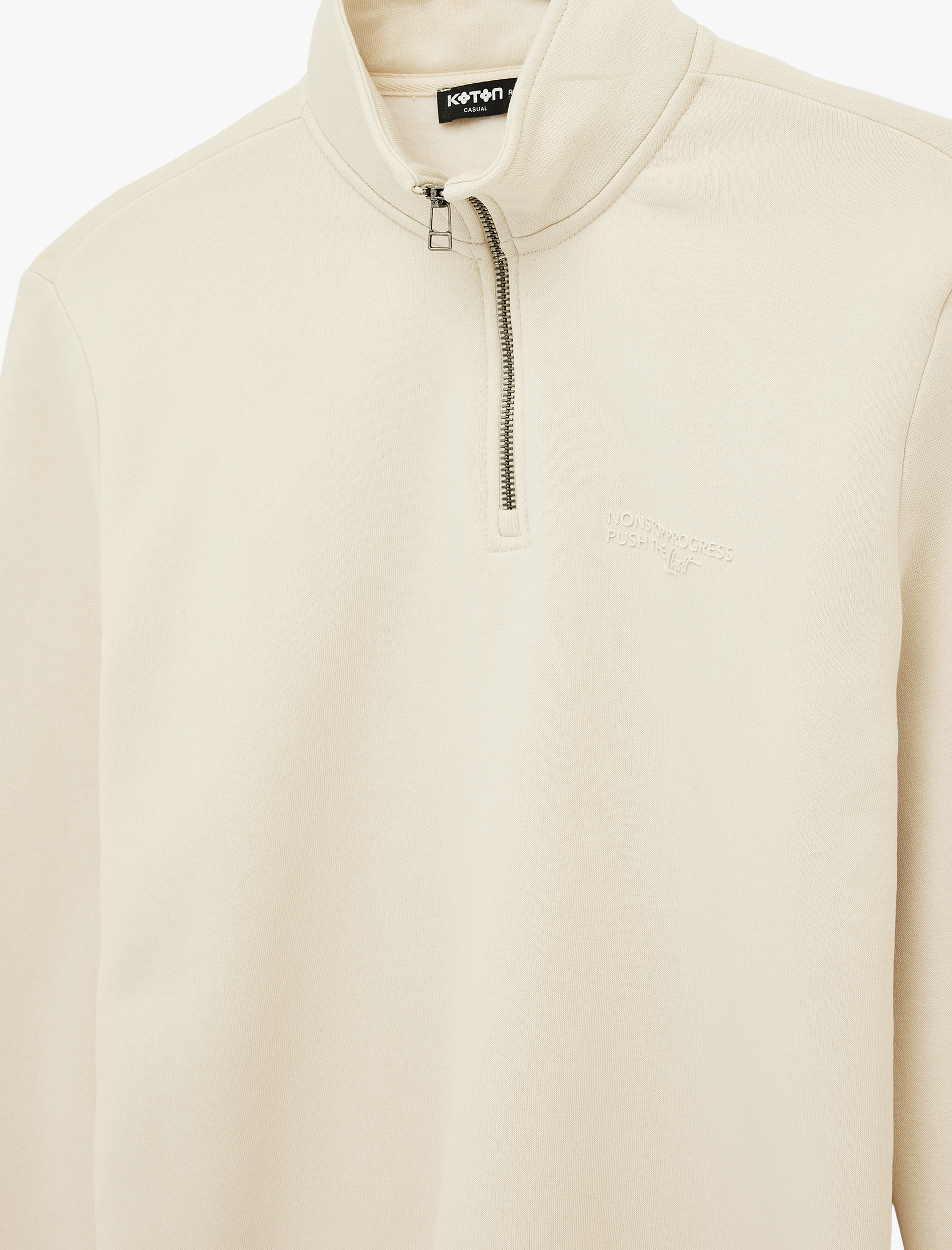   Regular Fit Uzun Kollu Şardonlu Dik Yaka Basic Yarım Fermuarlı Sweatshirt