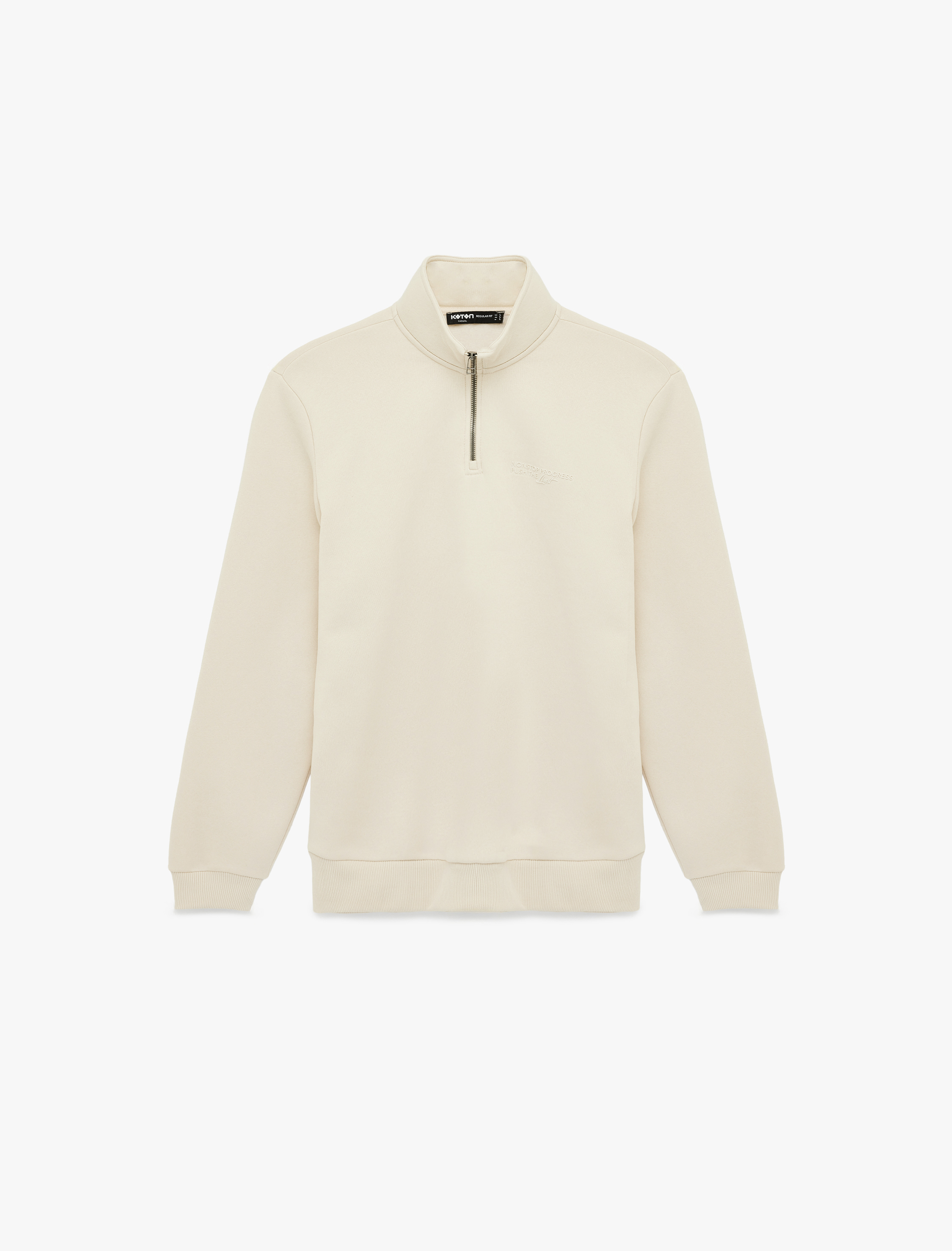   Regular Fit Uzun Kollu Şardonlu Dik Yaka Basic Yarım Fermuarlı Sweatshirt