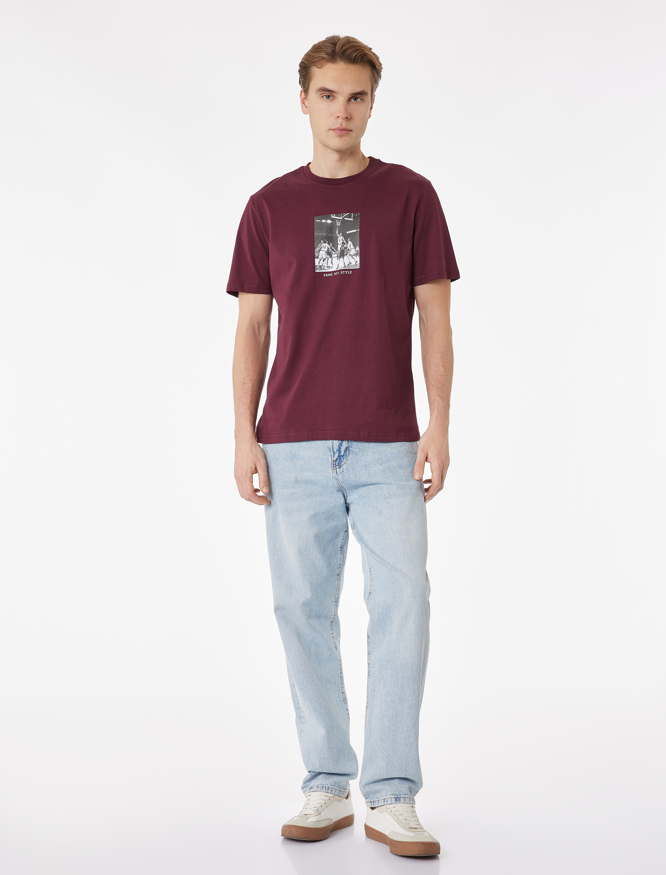   Regular Fit Kısa Kollu Bisiklet Yaka Pamuklu Baskılı Tişört