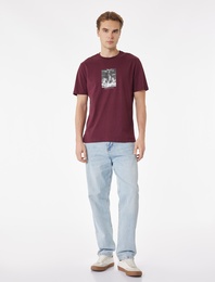 Regular Fit Kısa Kollu Bisiklet Yaka Pamuklu Baskılı Tişört