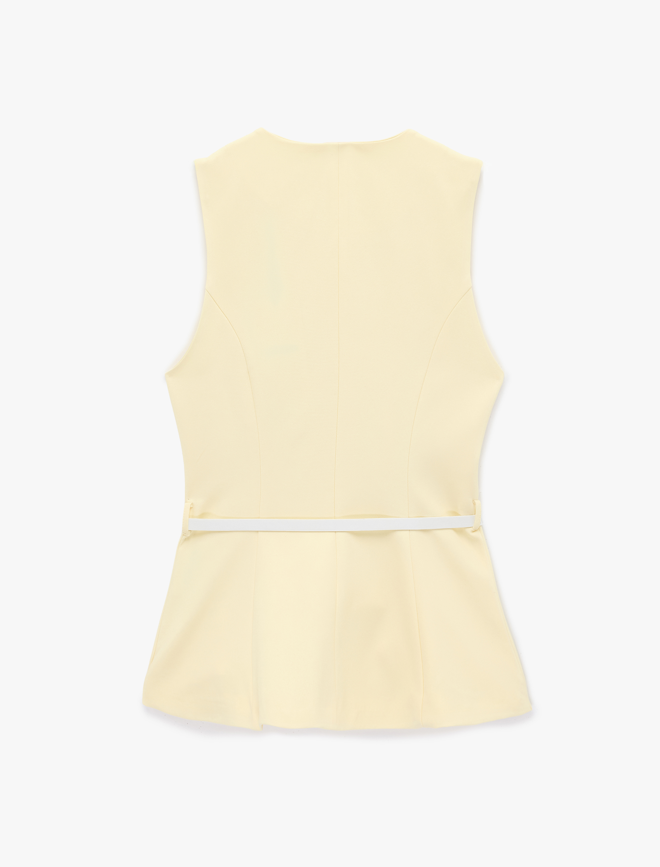   Mücevher Düğmeli Kemerli Bisiklet Yaka Krep Kumaş Uzun Peplum Yelek