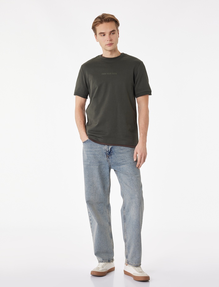  Pamuklu Regular Fit Bisiklet Yaka Kısa Kollu Baskılı Tişört