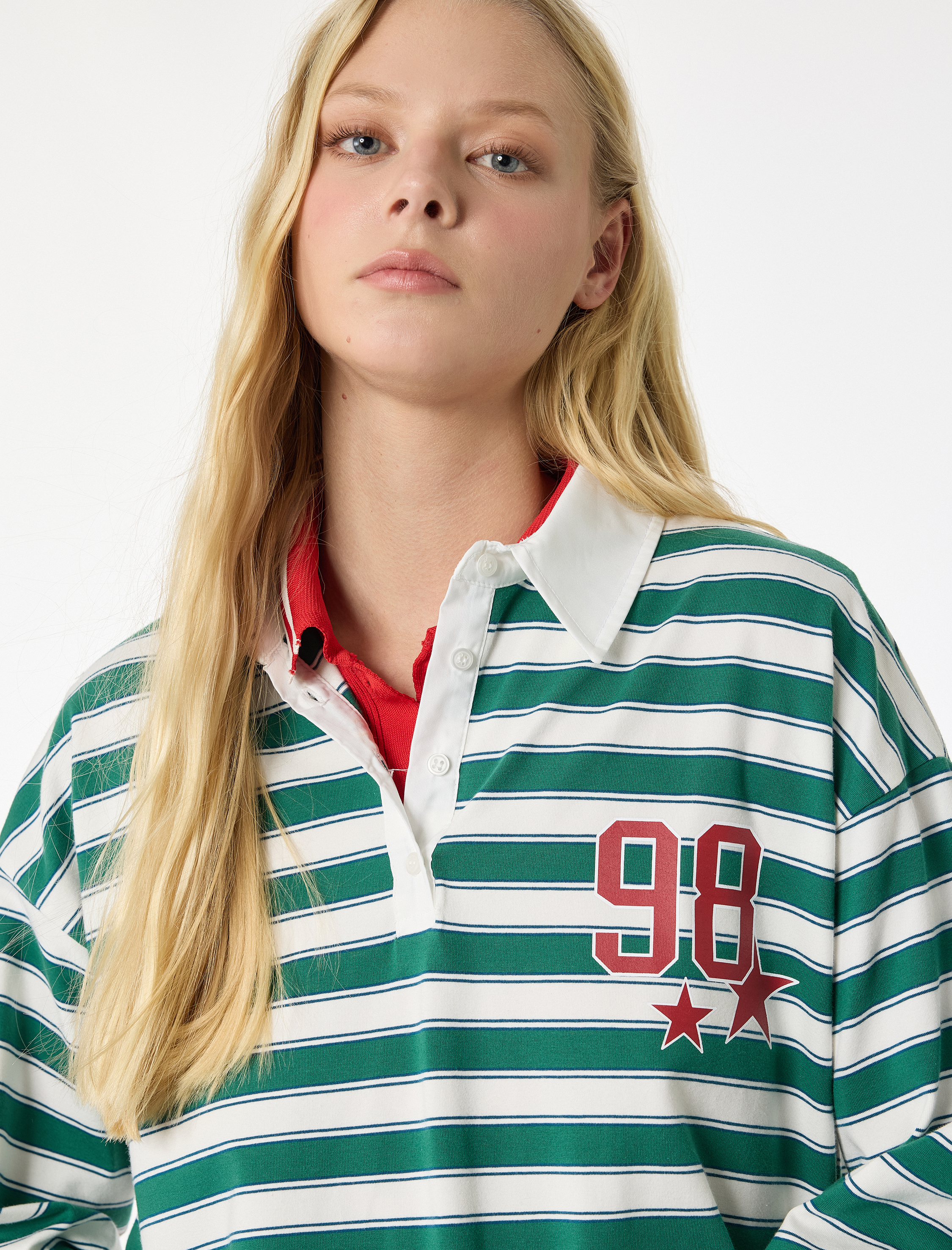   Arkası Baskılı Uzun Kollu Polo Yaka Oversize Tişört