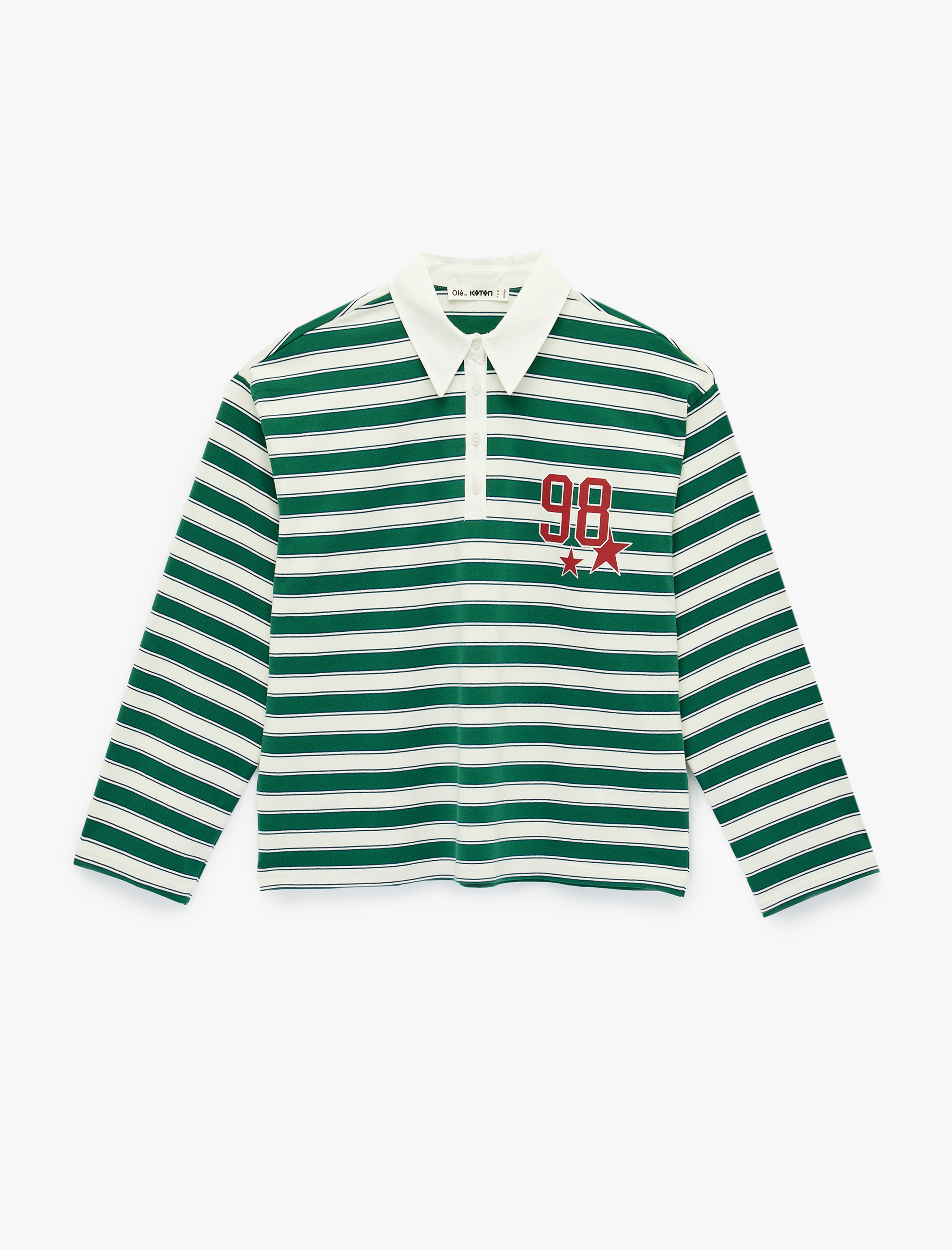   Arkası Baskılı Uzun Kollu Polo Yaka Oversize Tişört