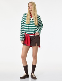 Arkası Baskılı Uzun Kollu Polo Yaka Oversize Tişört