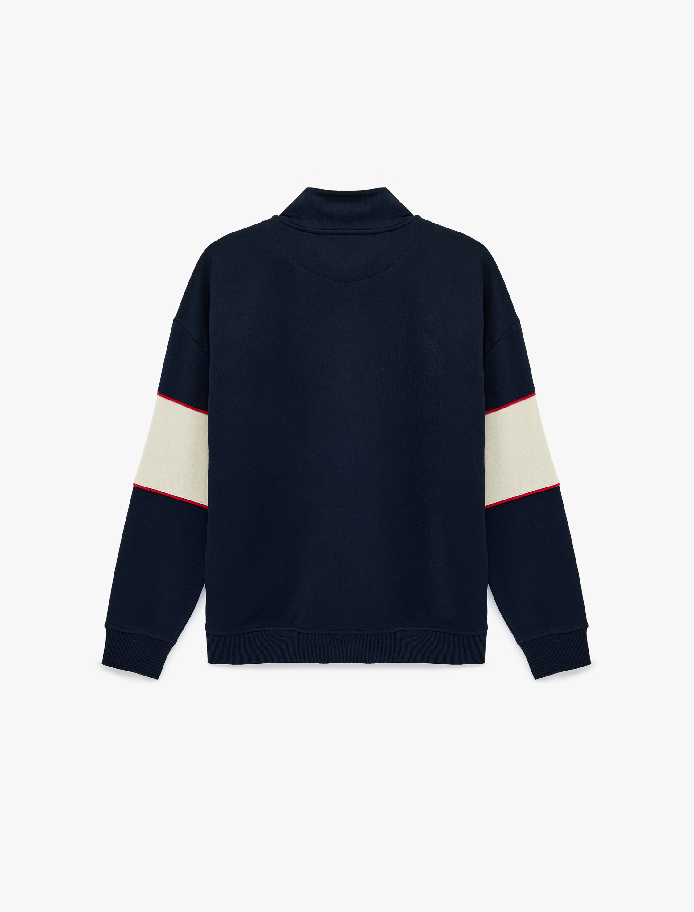   Oversize Şardonlu Renk Bloklu Kolej Baskılı Yarım Fermuarlı Sweatshirt