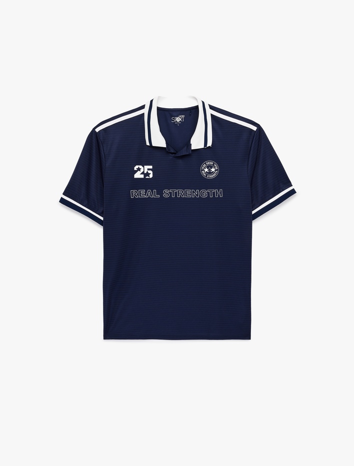  Rahat Kesim Kısa Kollu Baskılı Polo Yaka Spor Tişört