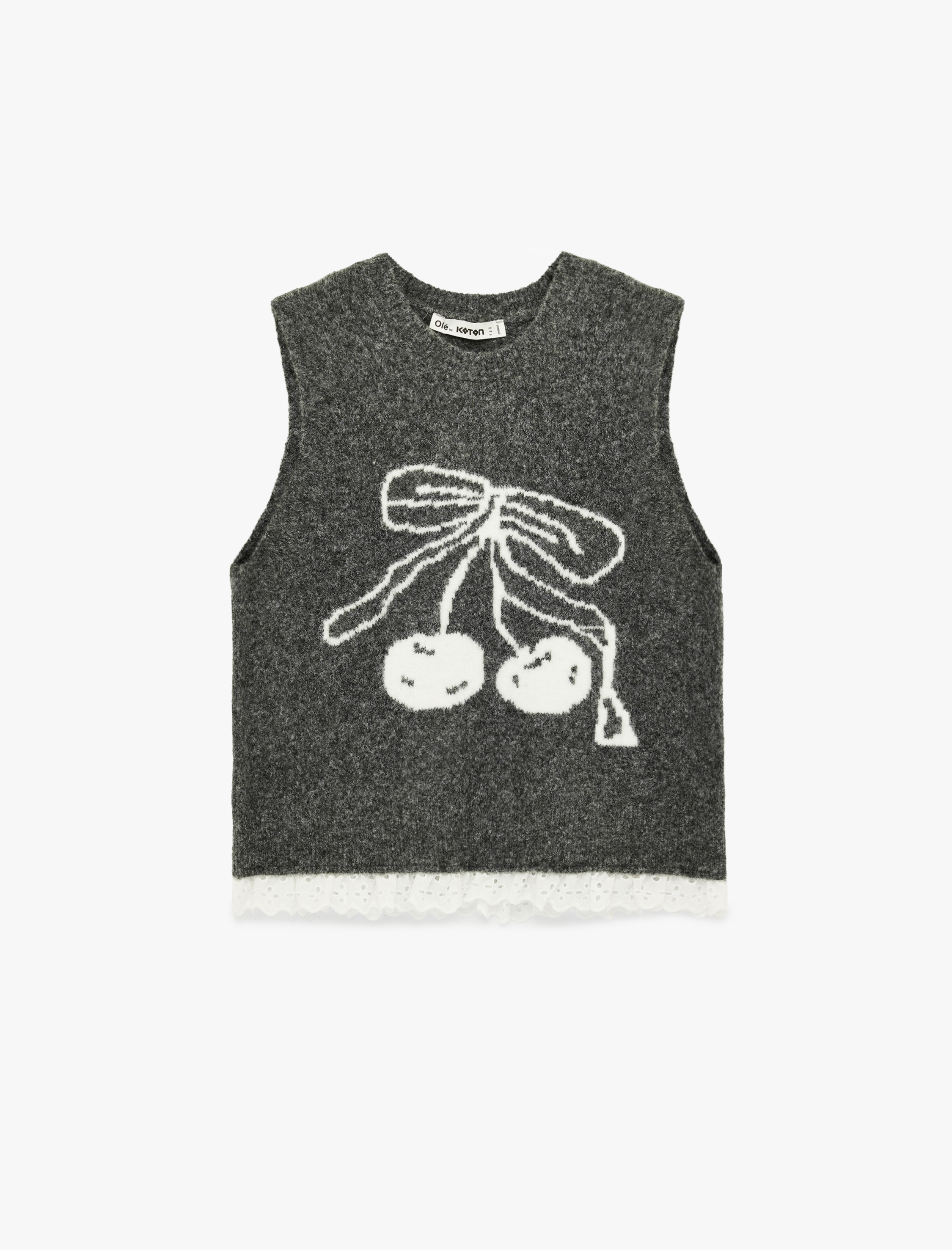   Kolsuz Bisiklet Yaka Koyun Yünü Karışımlı Kiraz Desenli Triko Süveter