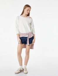 Modal Karışımlı Uzun Kollu Kayık Yaka Oversize Baskılı Sweatshirt