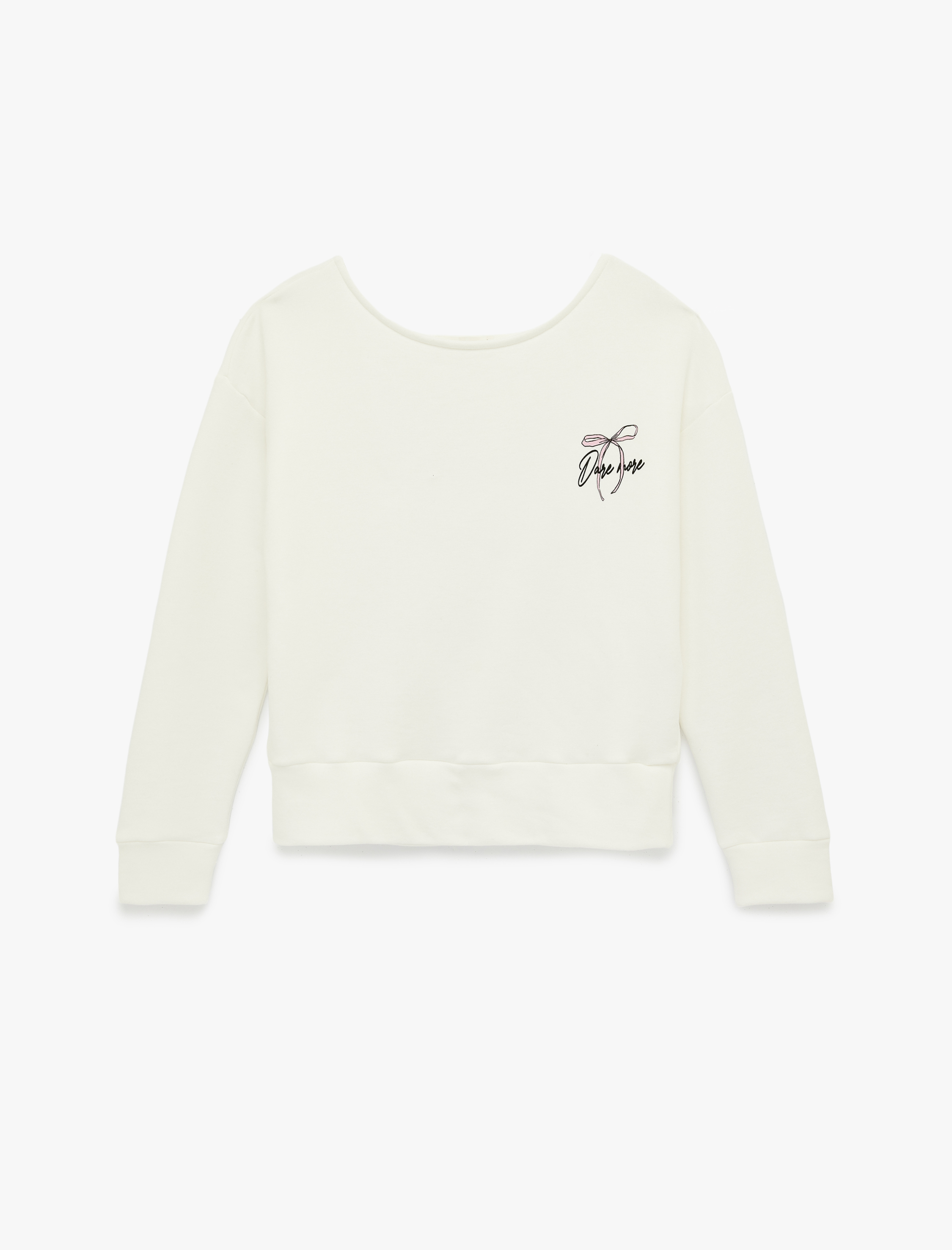   Modal Karışımlı Uzun Kollu Kayık Yaka Oversize Baskılı Sweatshirt