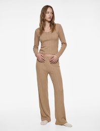 Uzun Kollu Bisiklet Yaka Pamuklu Pijama Üstü