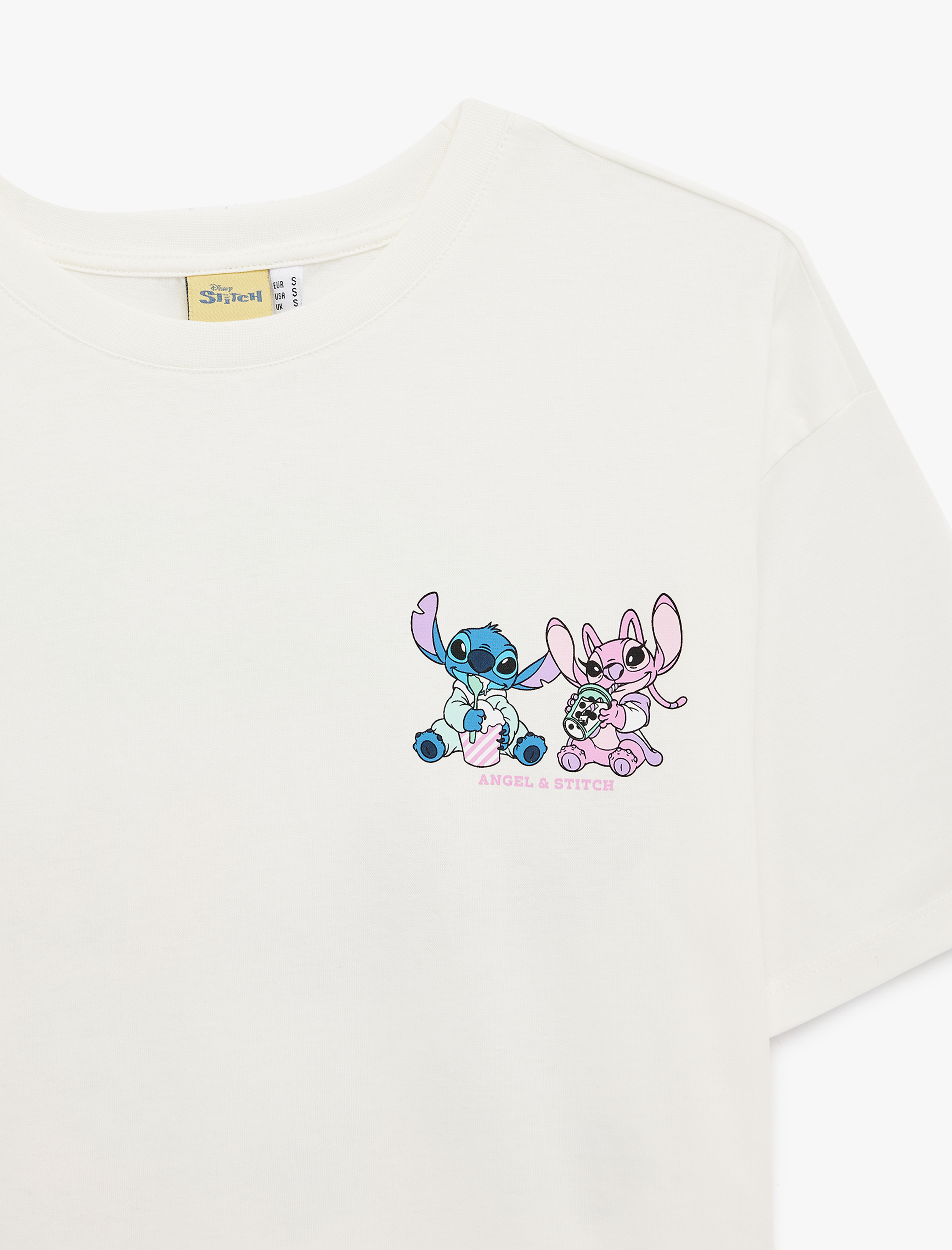   Stitch Lisanslı Kısa Kollu Bisiklet Yaka Arkası Baskılı Oversize Tişört