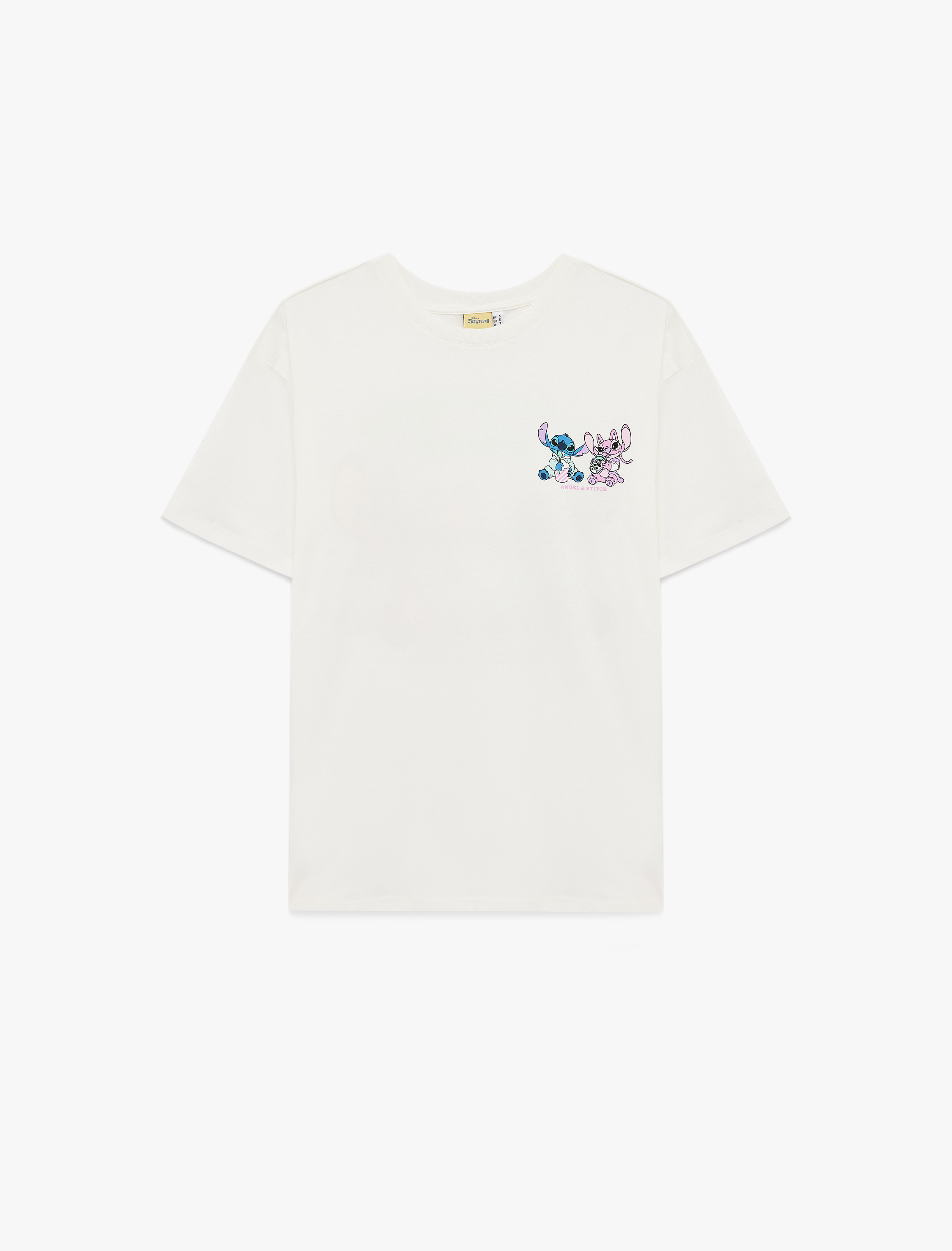   Stitch Lisanslı Kısa Kollu Bisiklet Yaka Arkası Baskılı Oversize Tişört