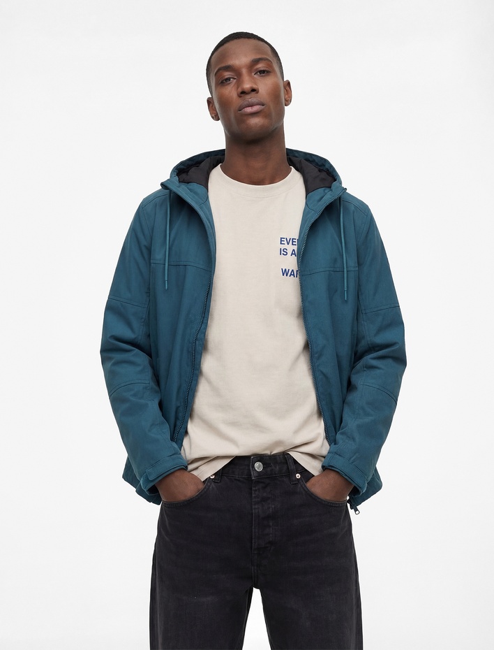  Uzun Kollu Fermuarlı Cep Detaylı Su İtici Kapşonlu Yağmurluk