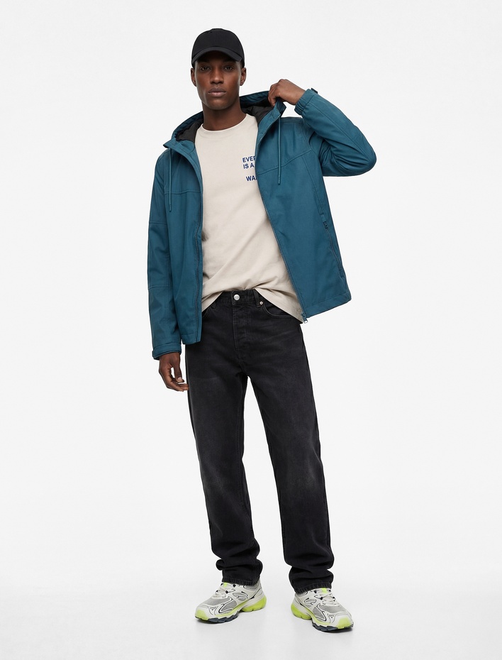  Uzun Kollu Fermuarlı Cep Detaylı Su İtici Kapşonlu Yağmurluk