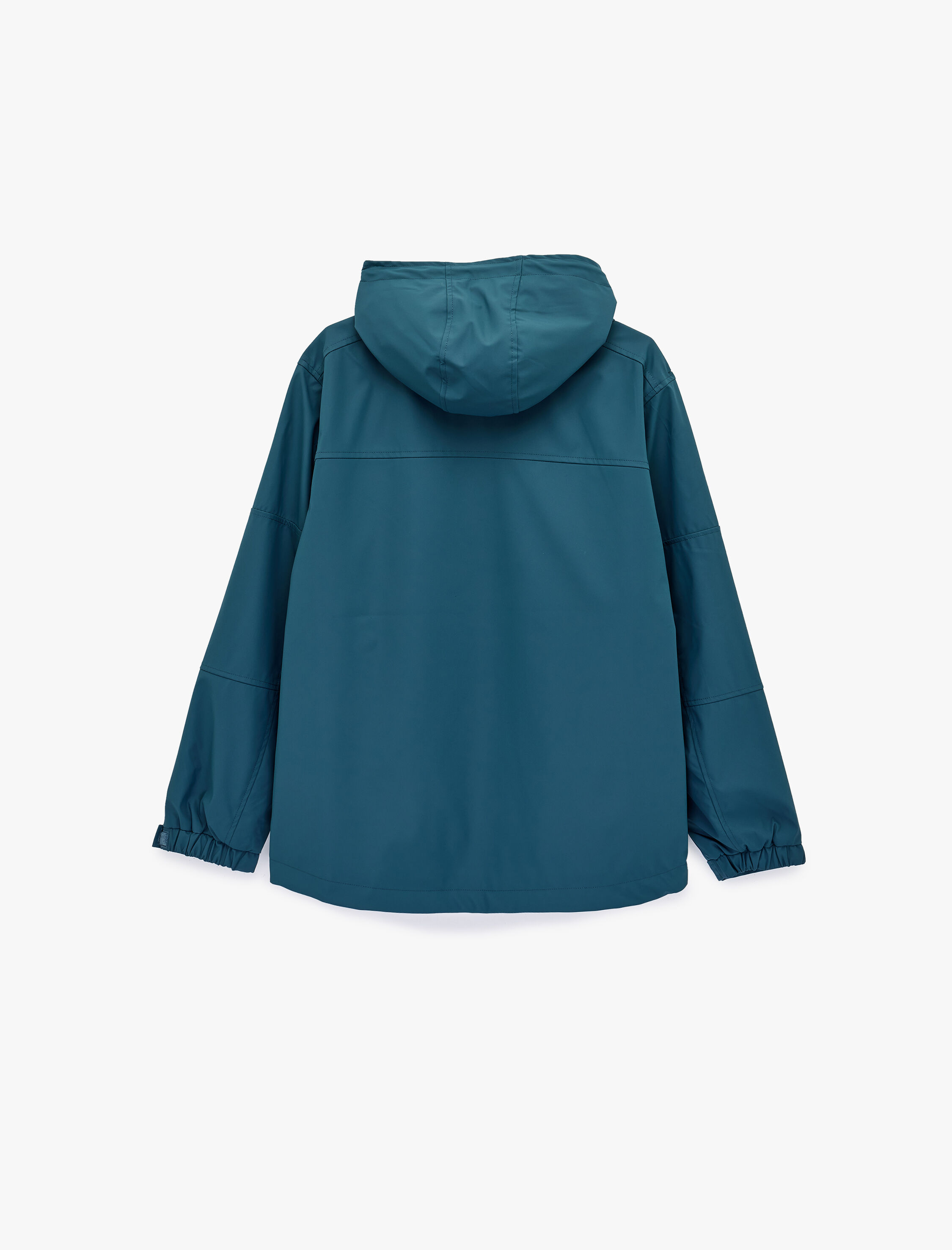   Uzun Kollu Fermuarlı Cep Detaylı Su İtici Kapşonlu Yağmurluk