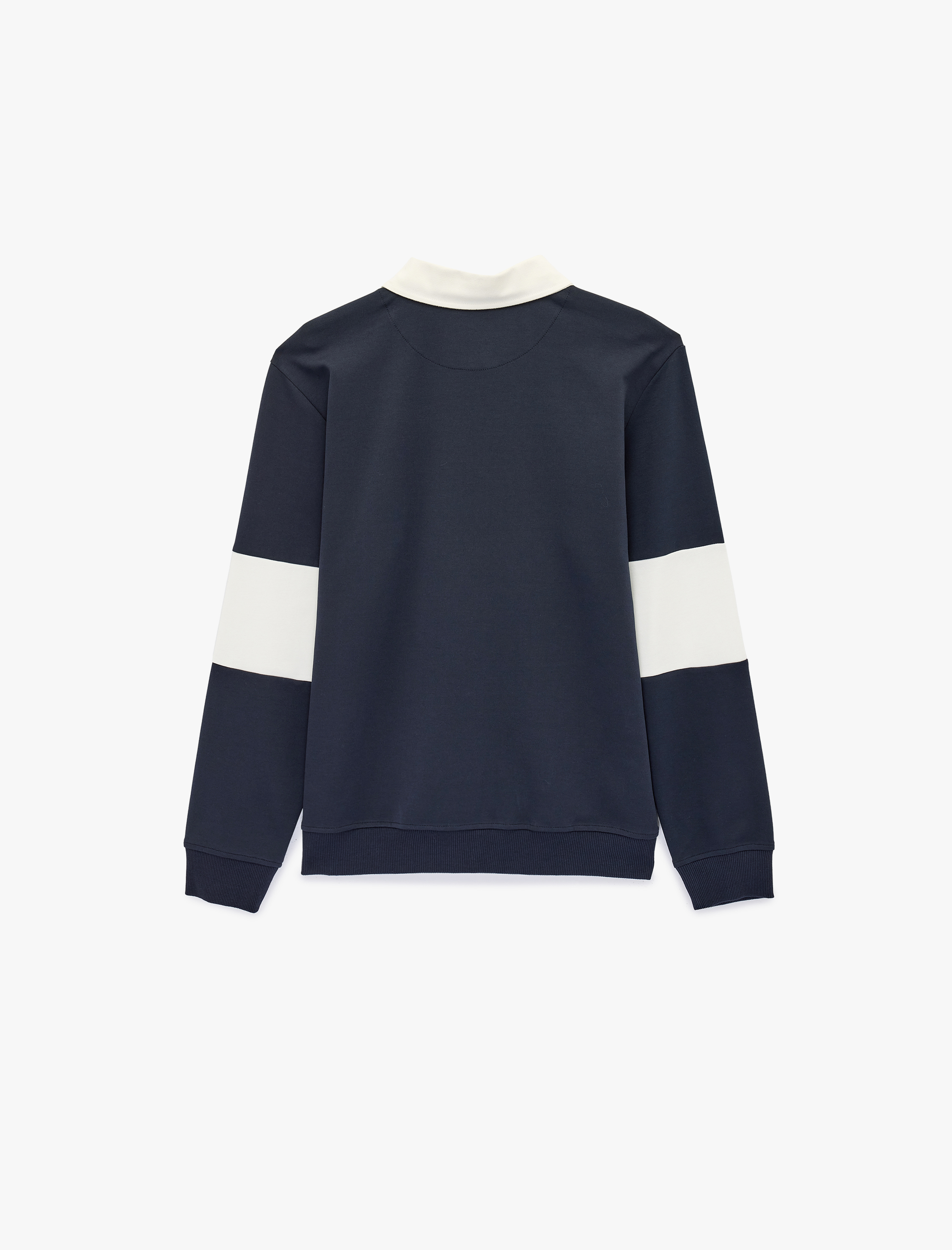   Uzun Kollu Pamuklu Renk Kontrastlı Düğmeli Baskılı Polo Yaka Sweatshirt