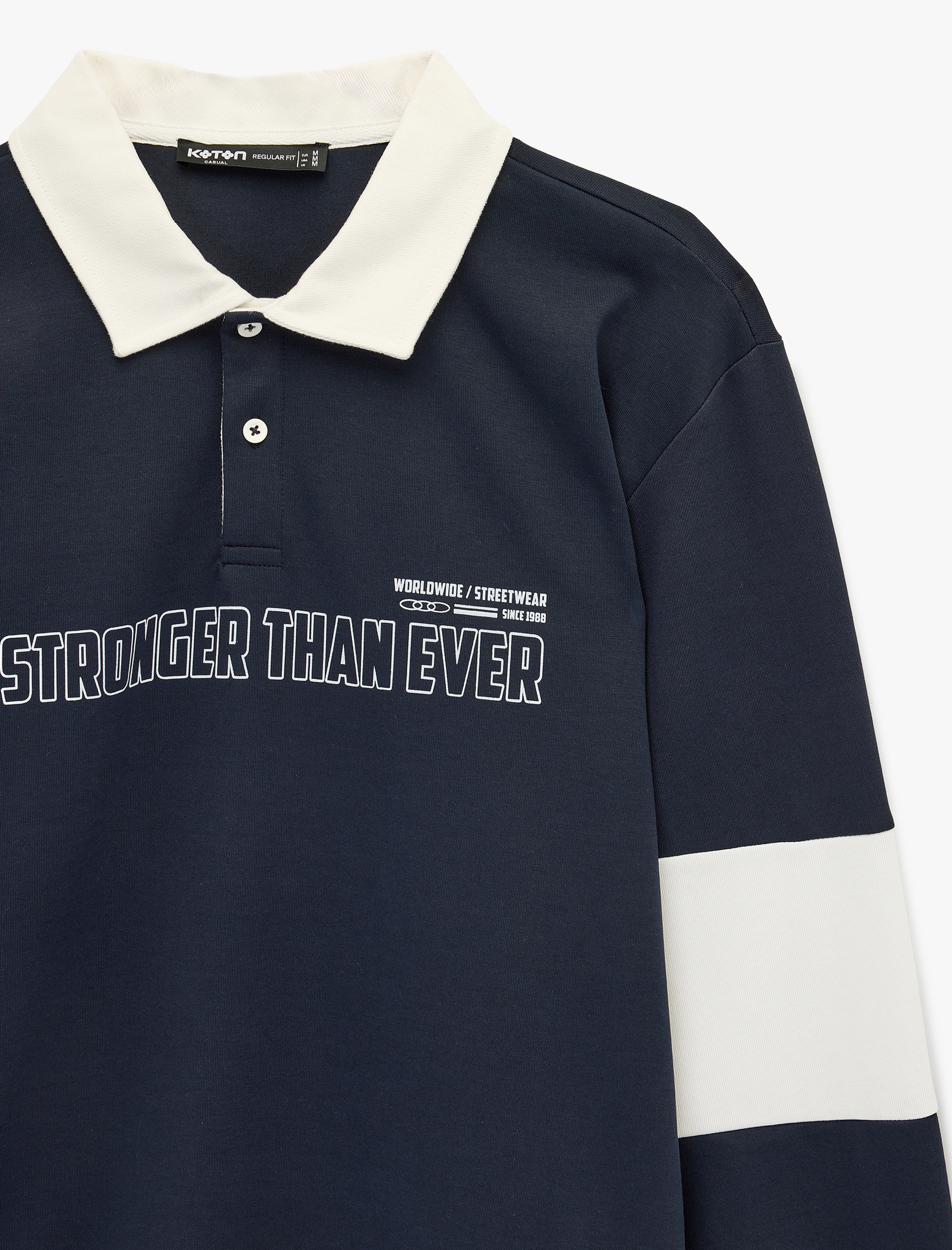   Uzun Kollu Pamuklu Renk Kontrastlı Düğmeli Baskılı Polo Yaka Sweatshirt