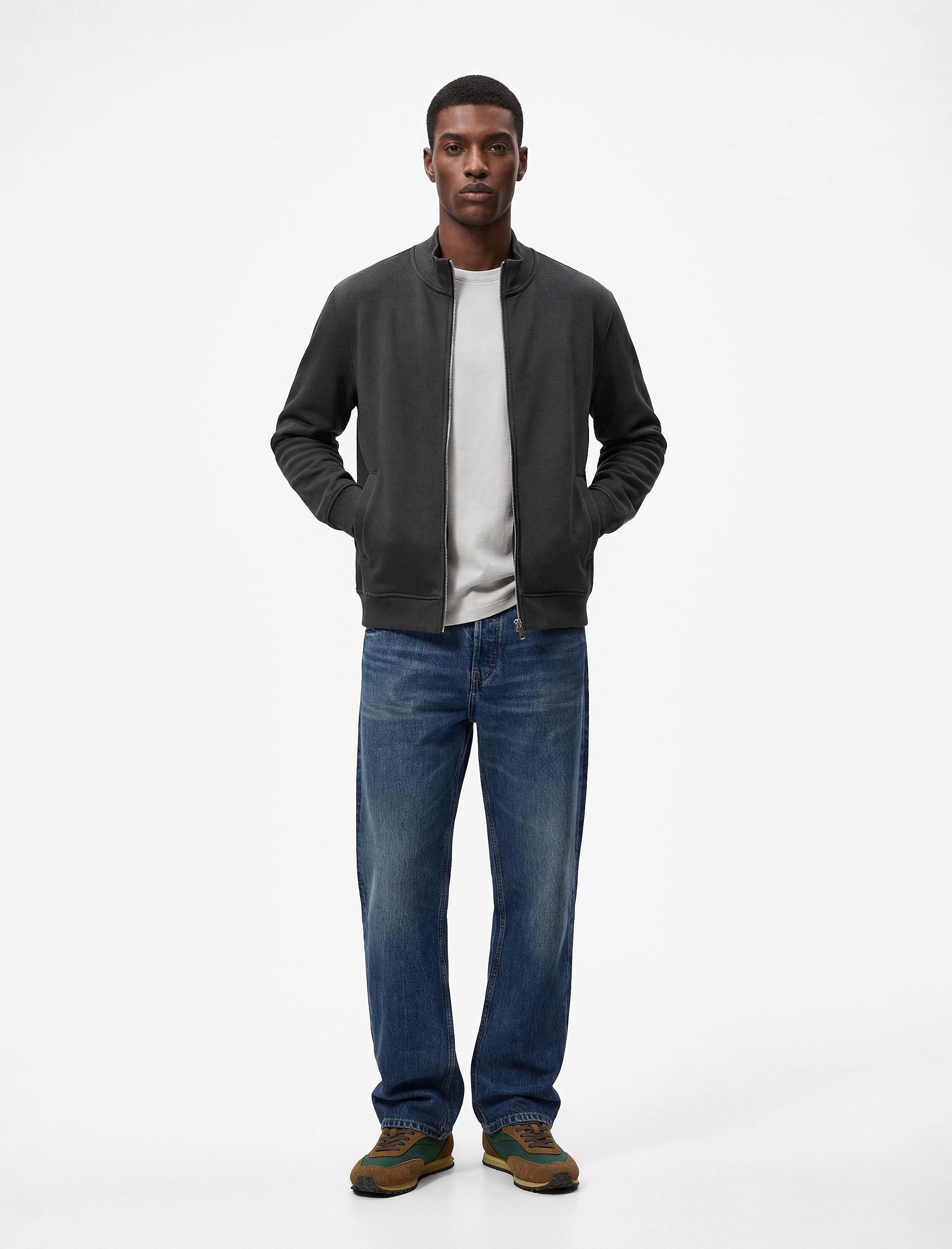   Şardonlu Uzun Kollu Cep Detaylı Basic Fermuarlı Hırka