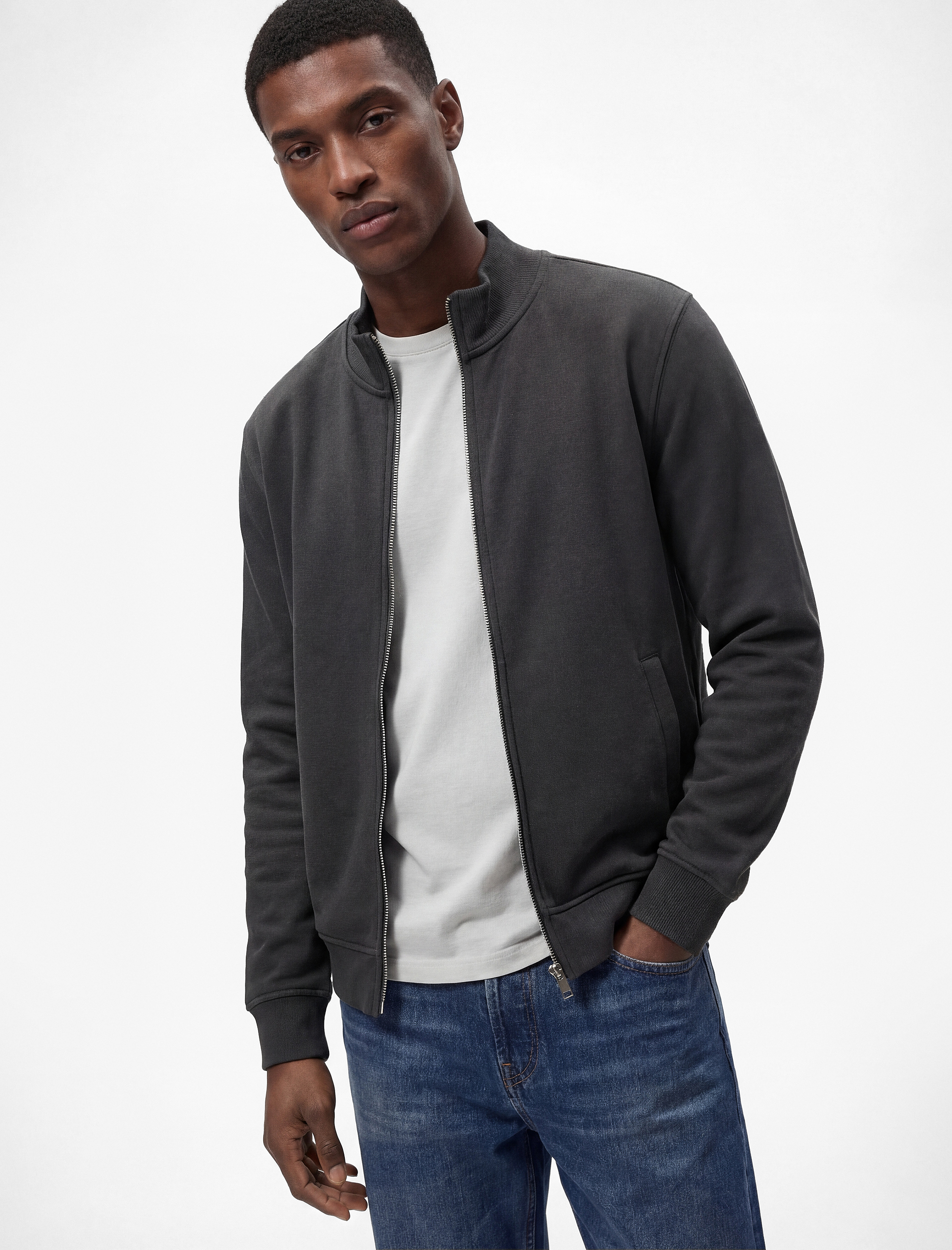   Şardonlu Uzun Kollu Cep Detaylı Basic Fermuarlı Hırka