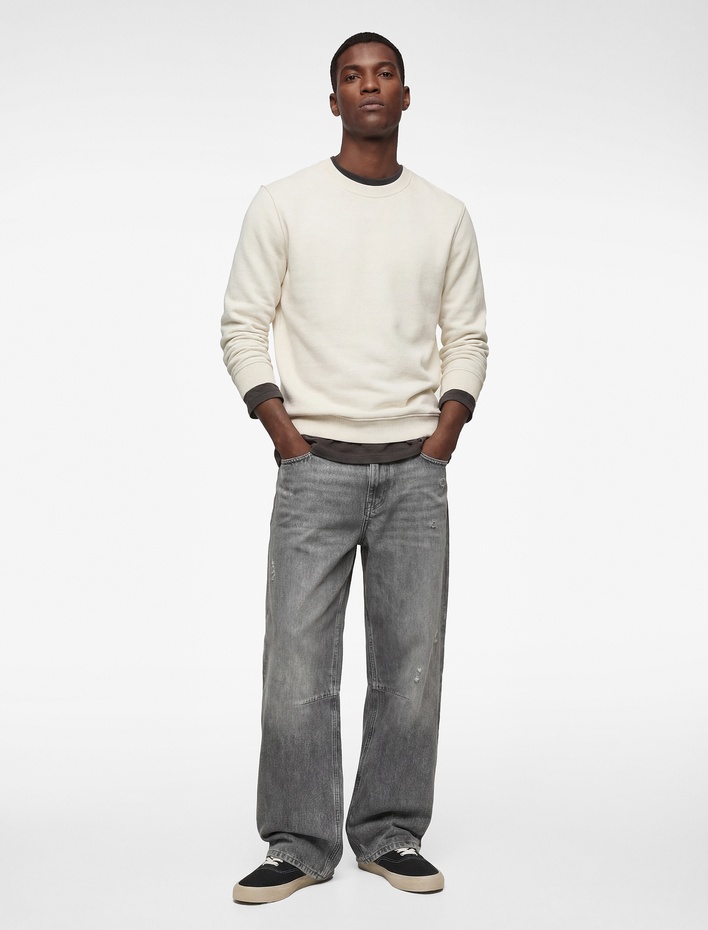  Regular Fit Uzun Kollu Şardonlu Basic Bisiklet Yaka Sweatshirt