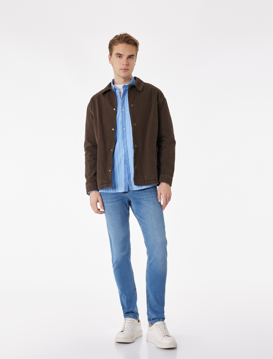 Koton Erkek Düğmeli Cep Detaylı Normal Bel Slim Fit Jean Pantolon – Brad Jean