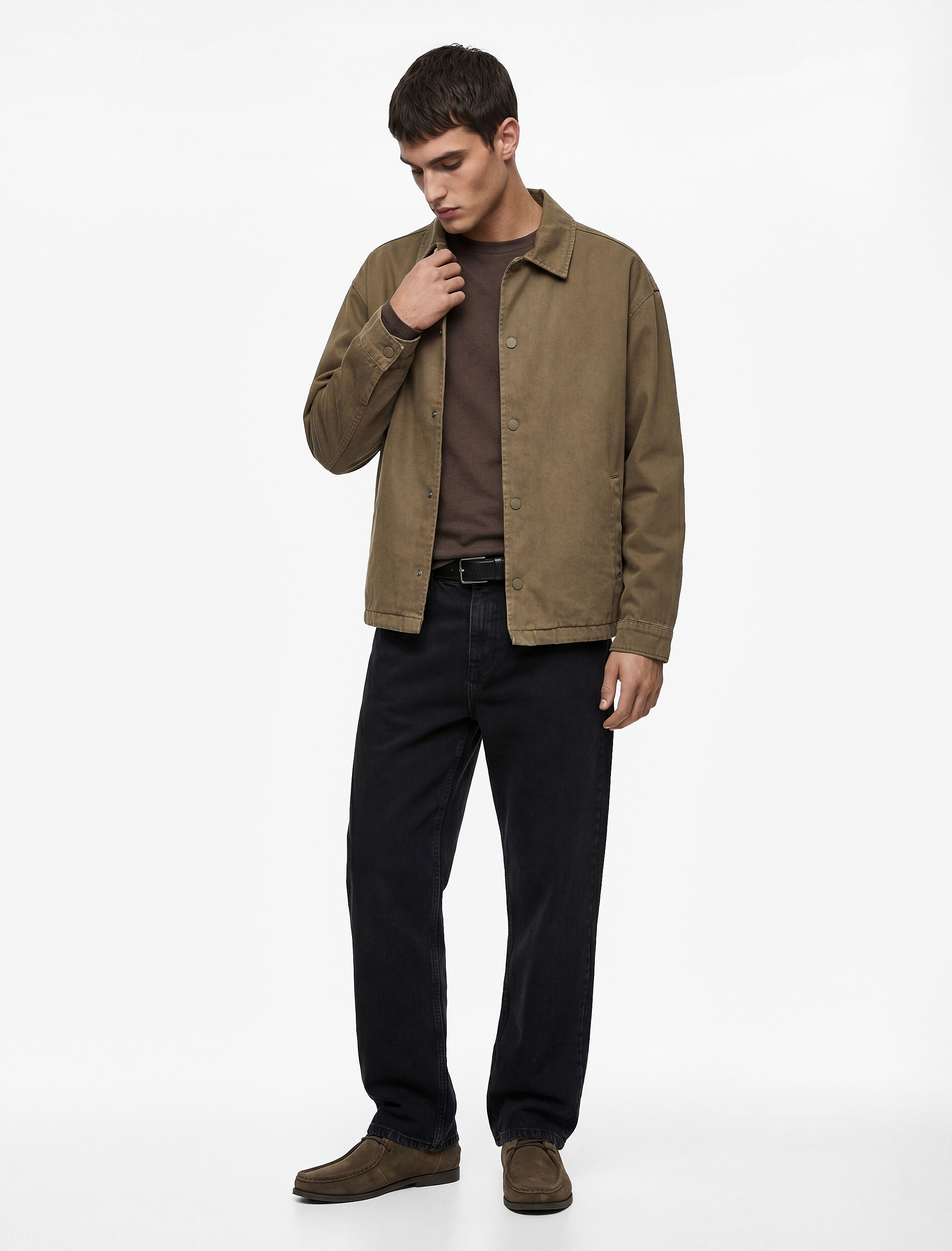   Uzun Kollu Pamuklu Gömlek Yaka Cepli Düğmeli Oversize Jean Ceket