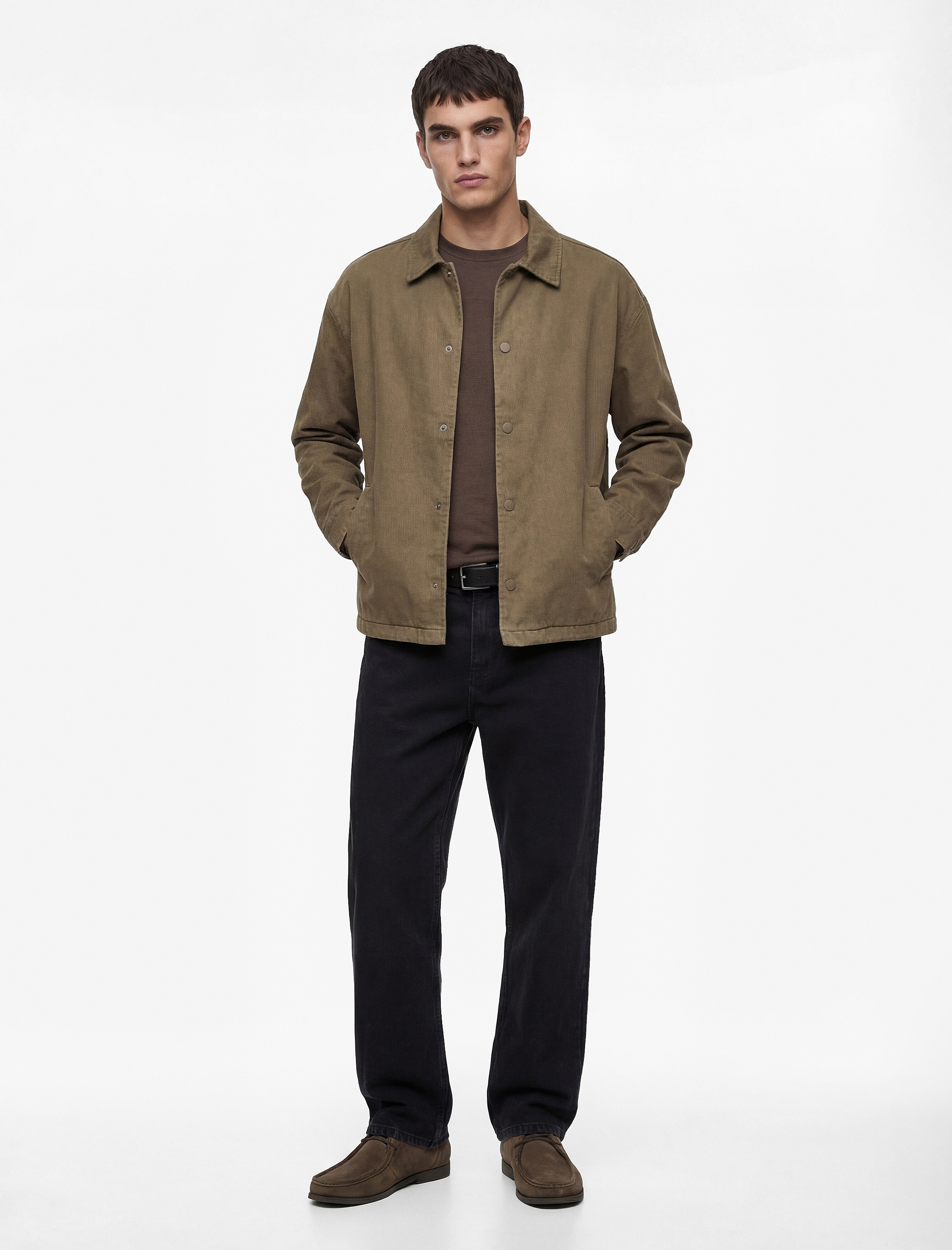   Uzun Kollu Pamuklu Gömlek Yaka Cepli Düğmeli Oversize Jean Ceket