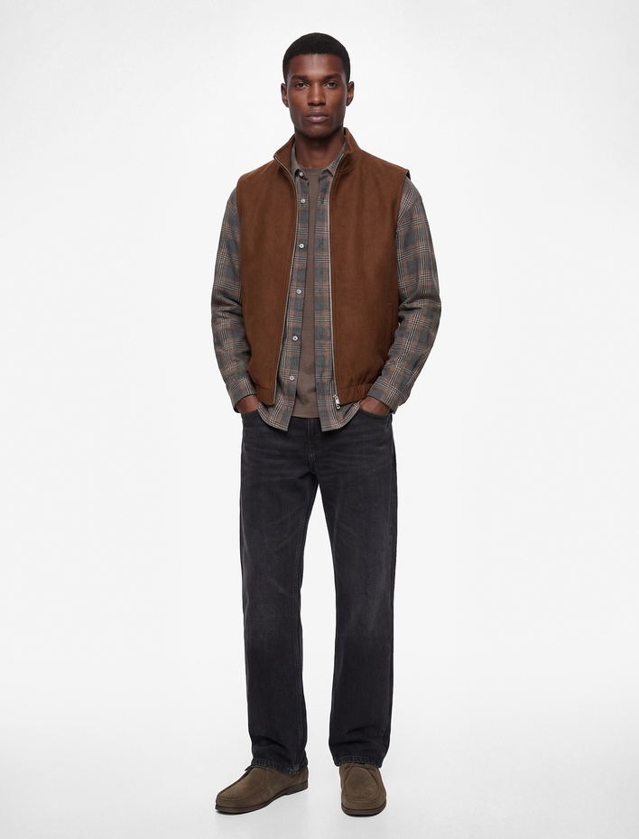  Kolsuz Cepli Hakim Yaka Fermuarlı Kaşe Yelek