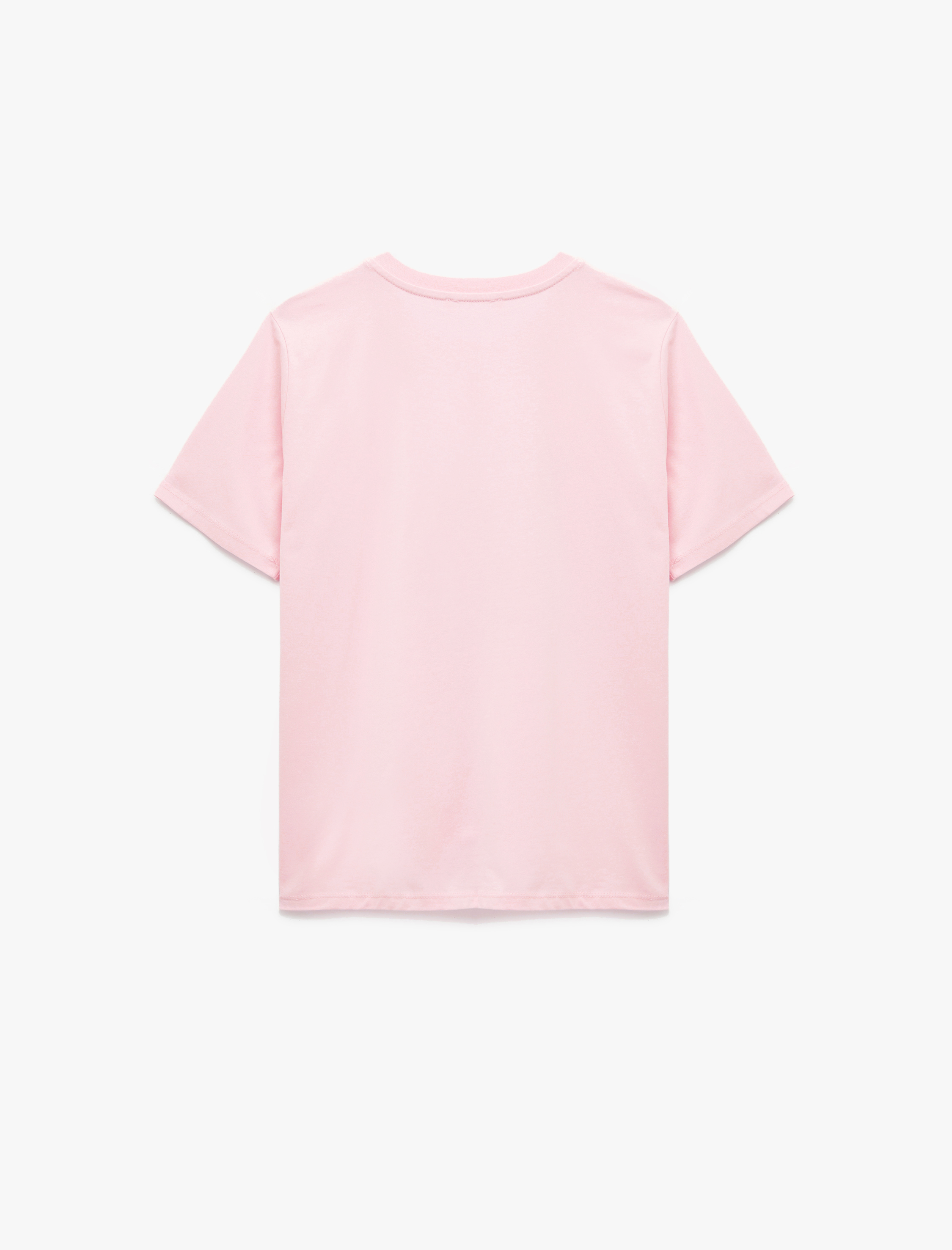   Pamuklu Bisiklet Yaka İşleme Detaylı Kısa Kollu Tişört