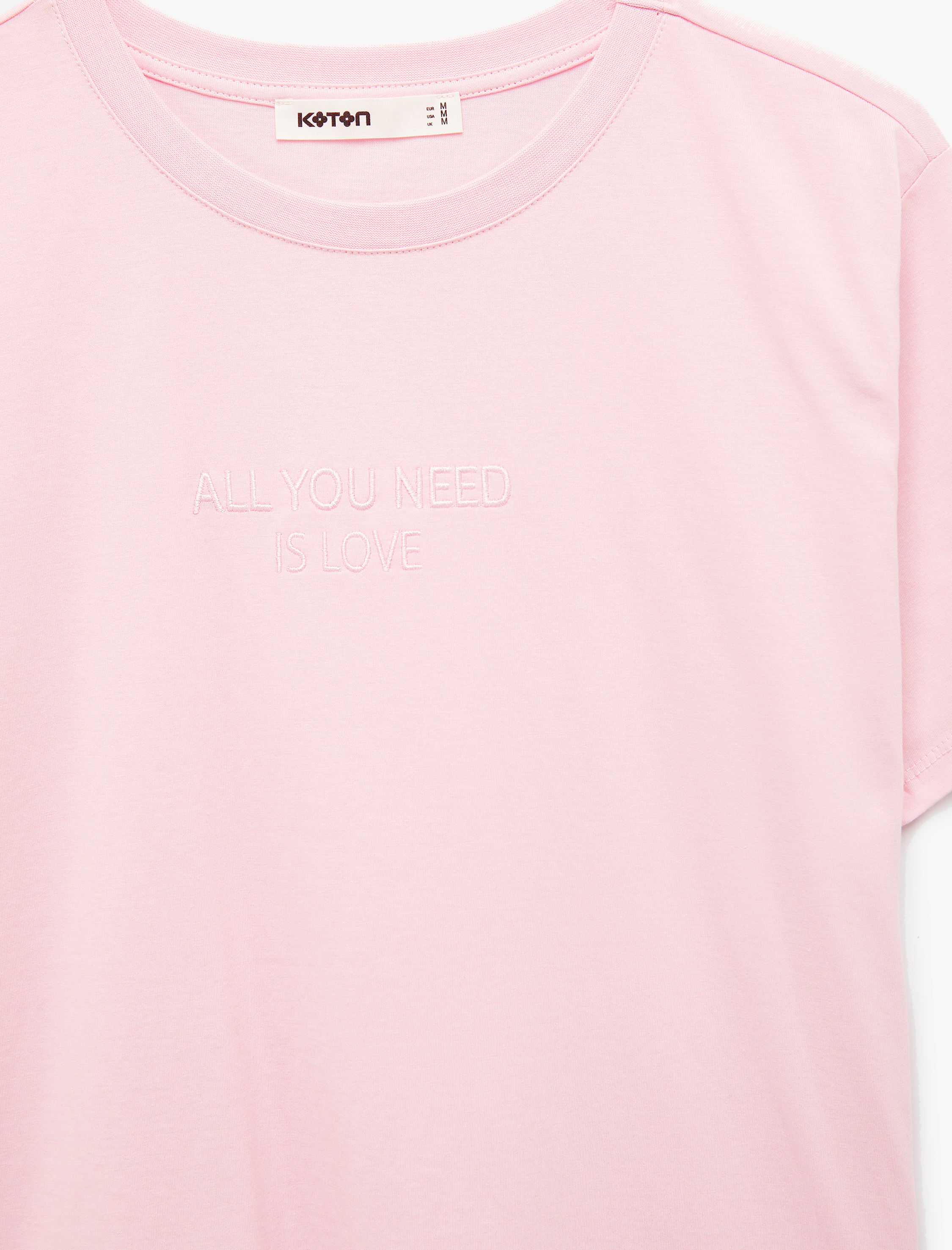   Pamuklu Bisiklet Yaka İşleme Detaylı Kısa Kollu Tişört