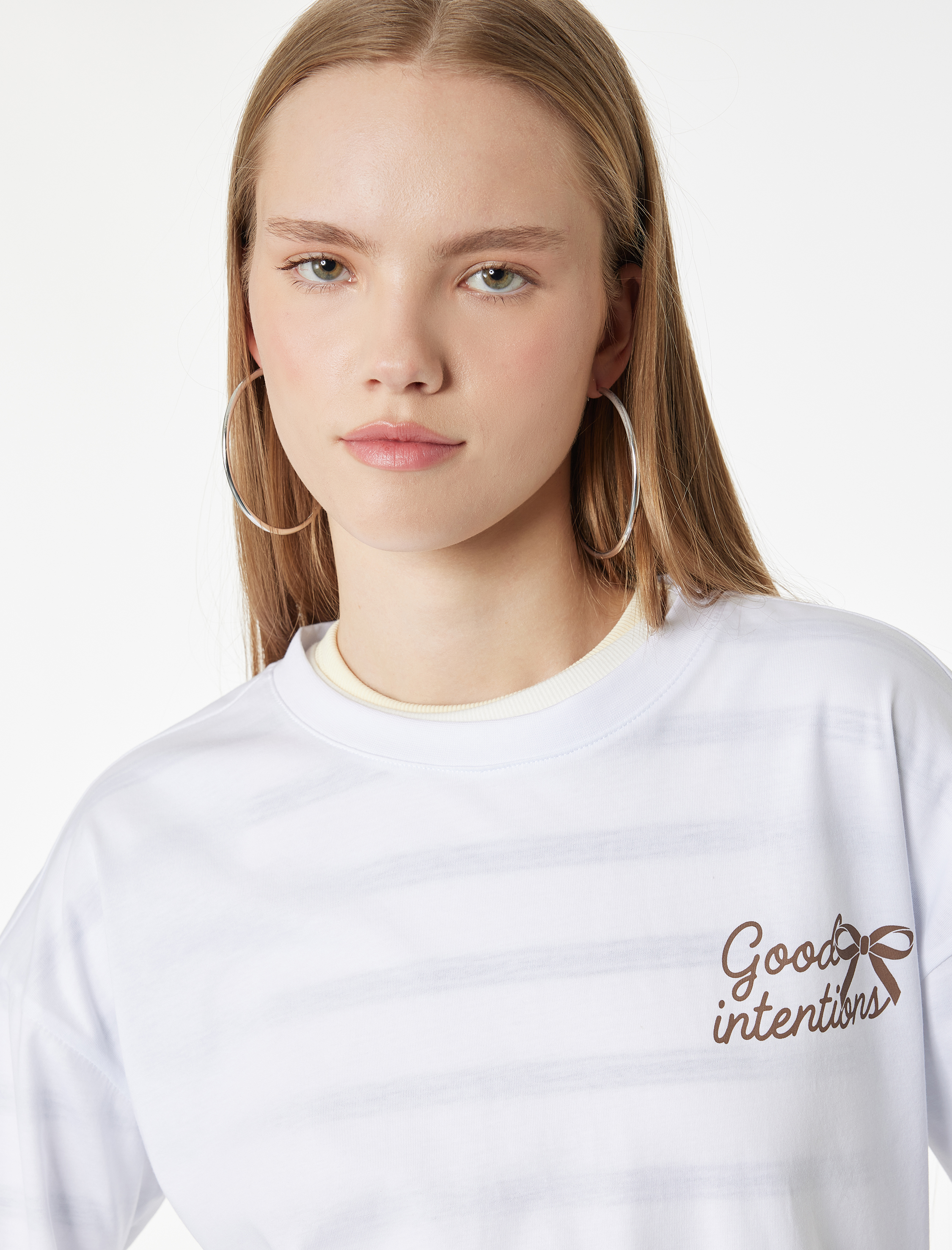   Kısa Kollu Bisiklet Yaka Pamuklu Arkası Baskılı Oversize Tişört