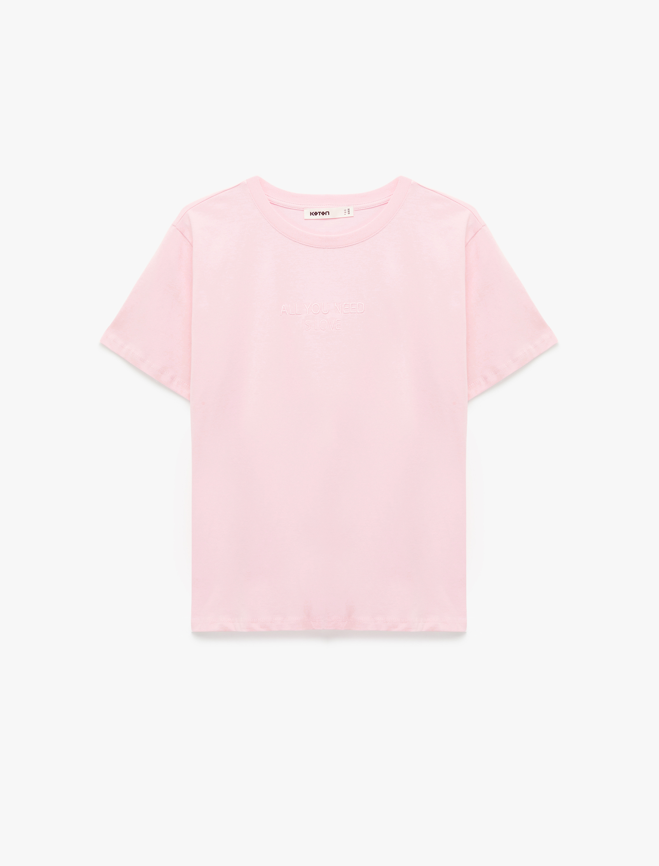   Pamuklu Bisiklet Yaka İşleme Detaylı Kısa Kollu Tişört