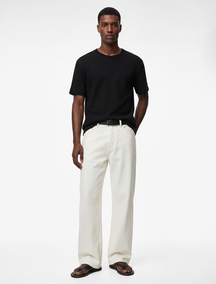  Kısa Kollu Dokulu Bisiklet Yaka Pamuklu Slim Fit Tişört