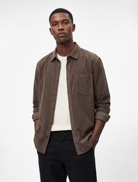 Regular Fit Klasik Yaka Cepli Pamuklu Uzun Kollu Fitilli Kadife Gömlek