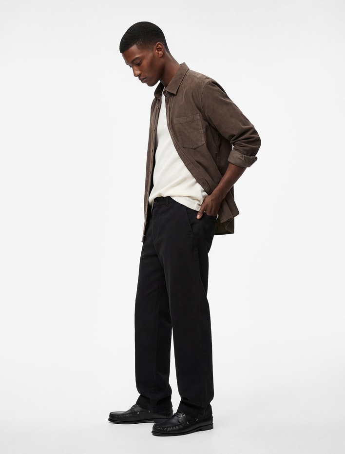  Regular Fit Klasik Yaka Cepli Pamuklu Uzun Kollu Fitilli Kadife Gömlek