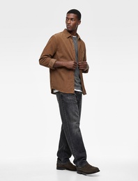 Regular Fit Klasik Yaka Cepli Pamuklu Uzun Kollu Fitilli Kadife Gömlek