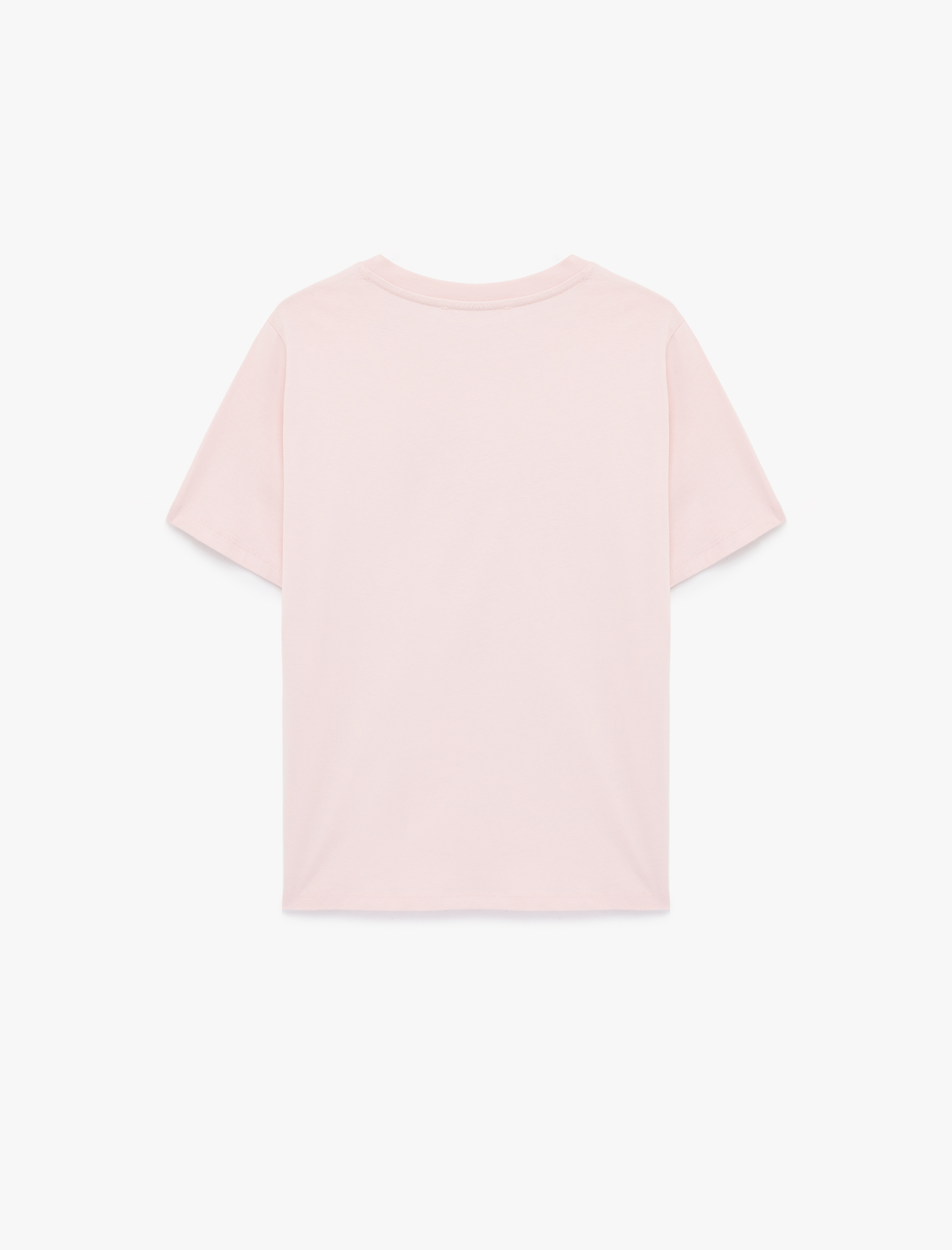   Kısa Kollu Bisiklet Yaka Pamuklu Fiyonk Baskılı Tişört