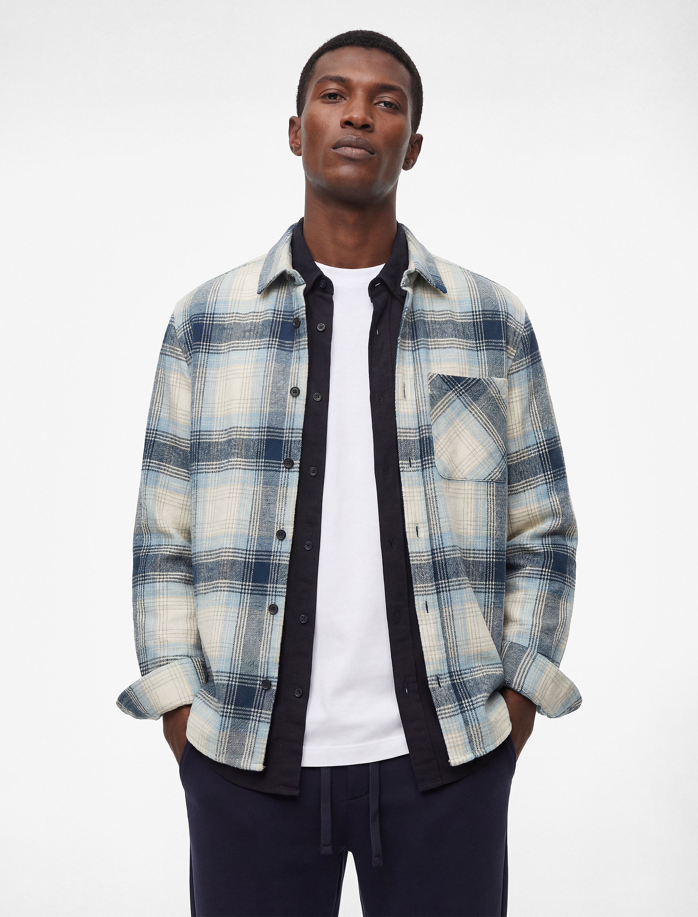   Regular Fit Düğmeli Uzun Kollu Cepli Klasik Yaka Oduncu Gömlek