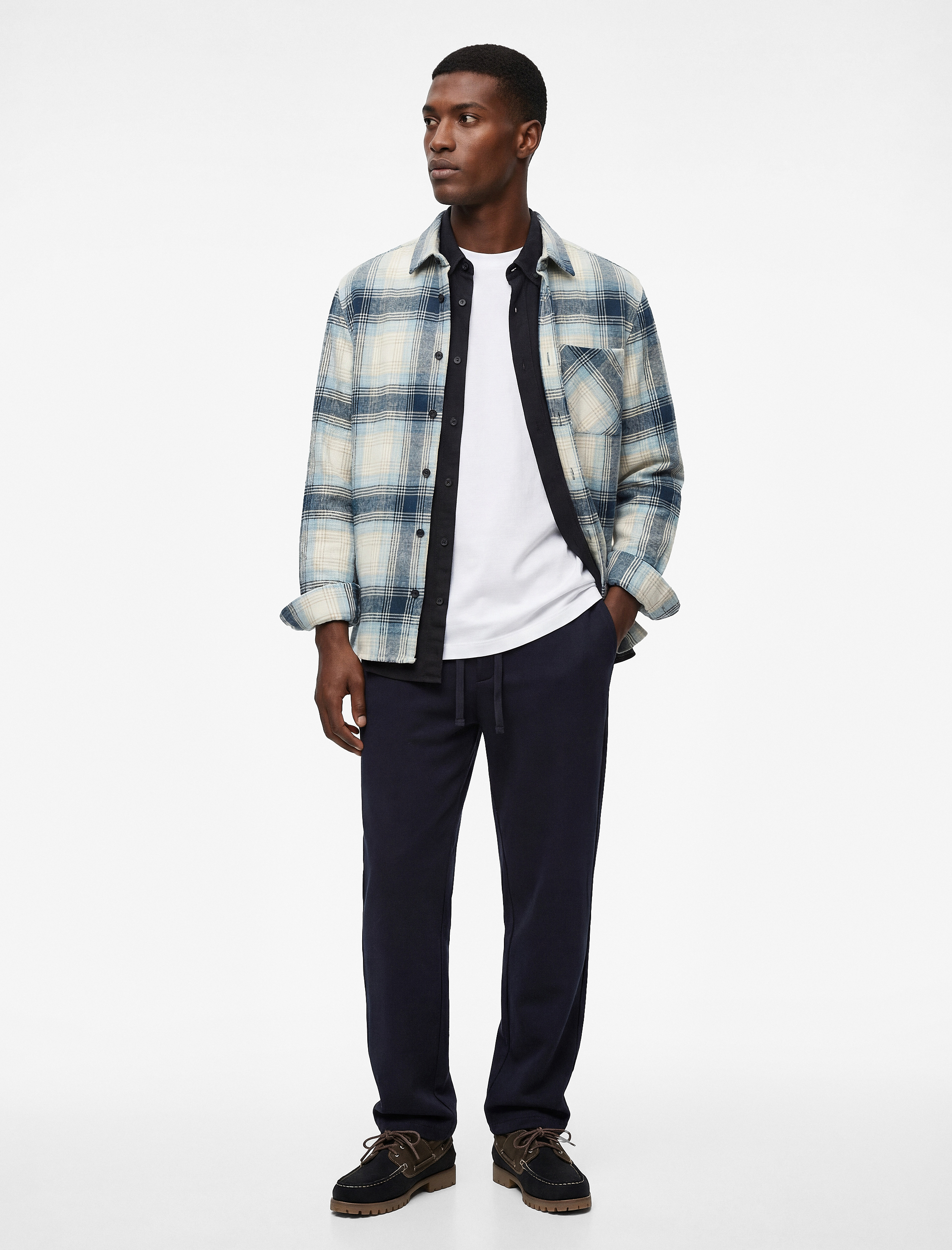   Regular Fit Düğmeli Uzun Kollu Cepli Klasik Yaka Oduncu Gömlek